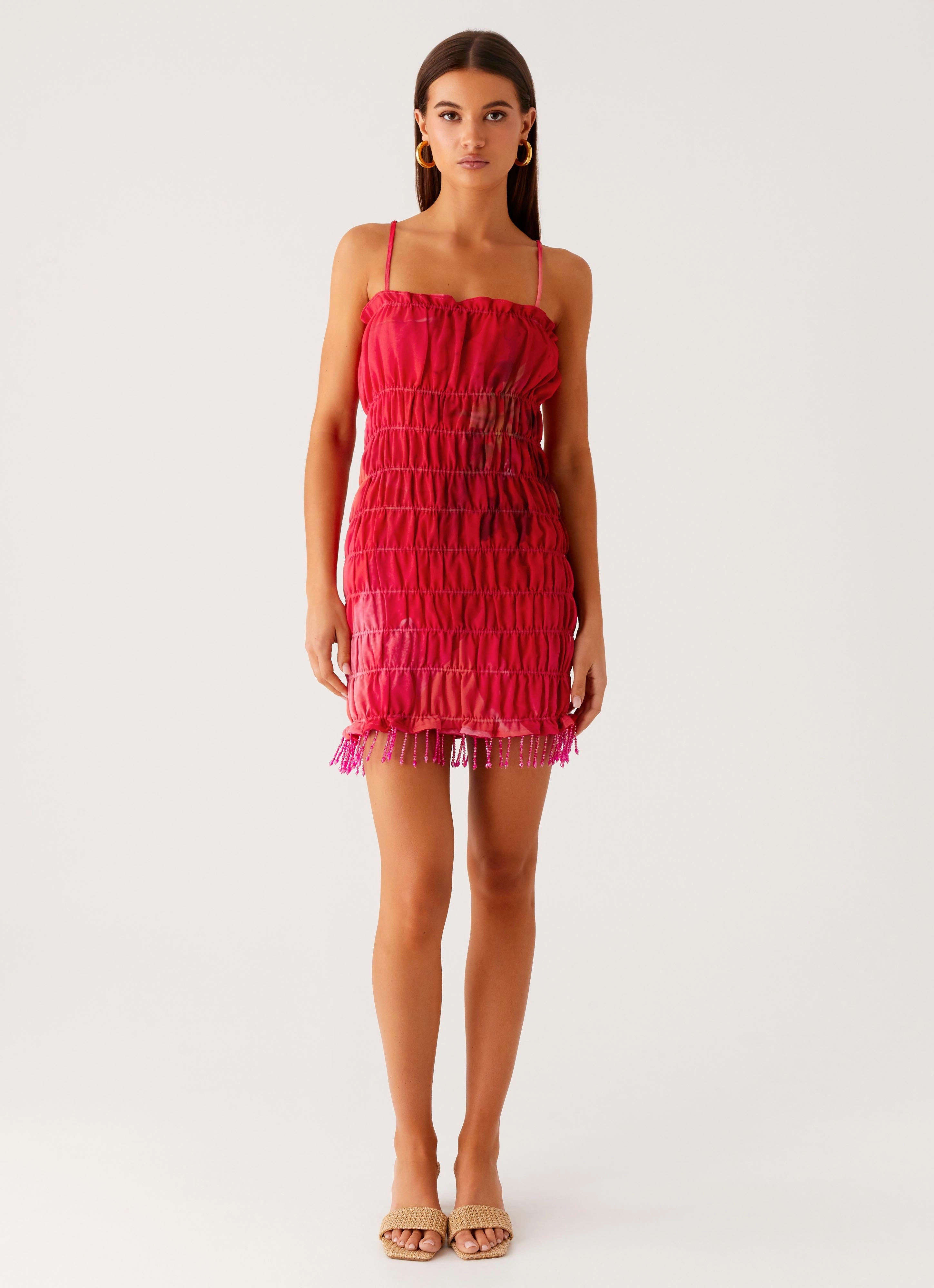 Evening-Wear Refresh Me Chiffon Mini Dress - Peach Watermelon Flower