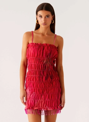 Subtle Stitch Metallic Finish Refresh Me Chiffon Mini Dress - Peach Watermelon Flower