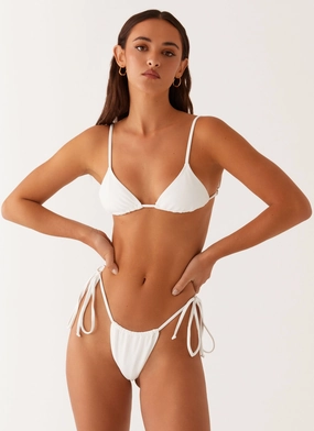 Drawstring-Closure Calista Bikini Bottoms - White