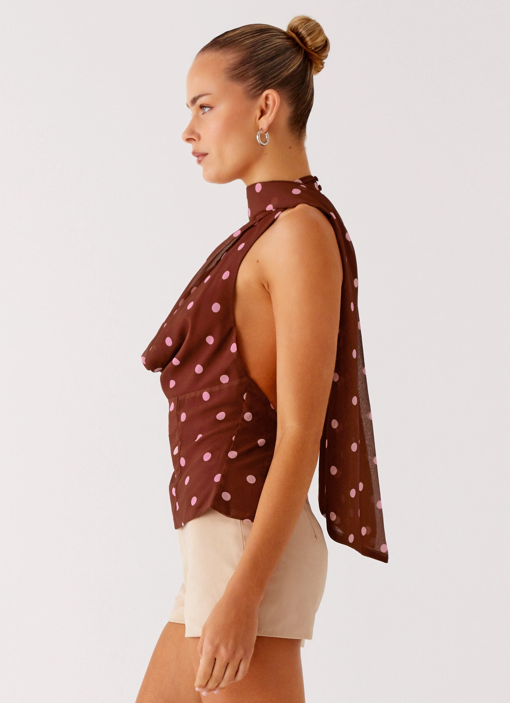 Stealing Love Scarf Top - Chocolate Strawberry Dot Garment Washed