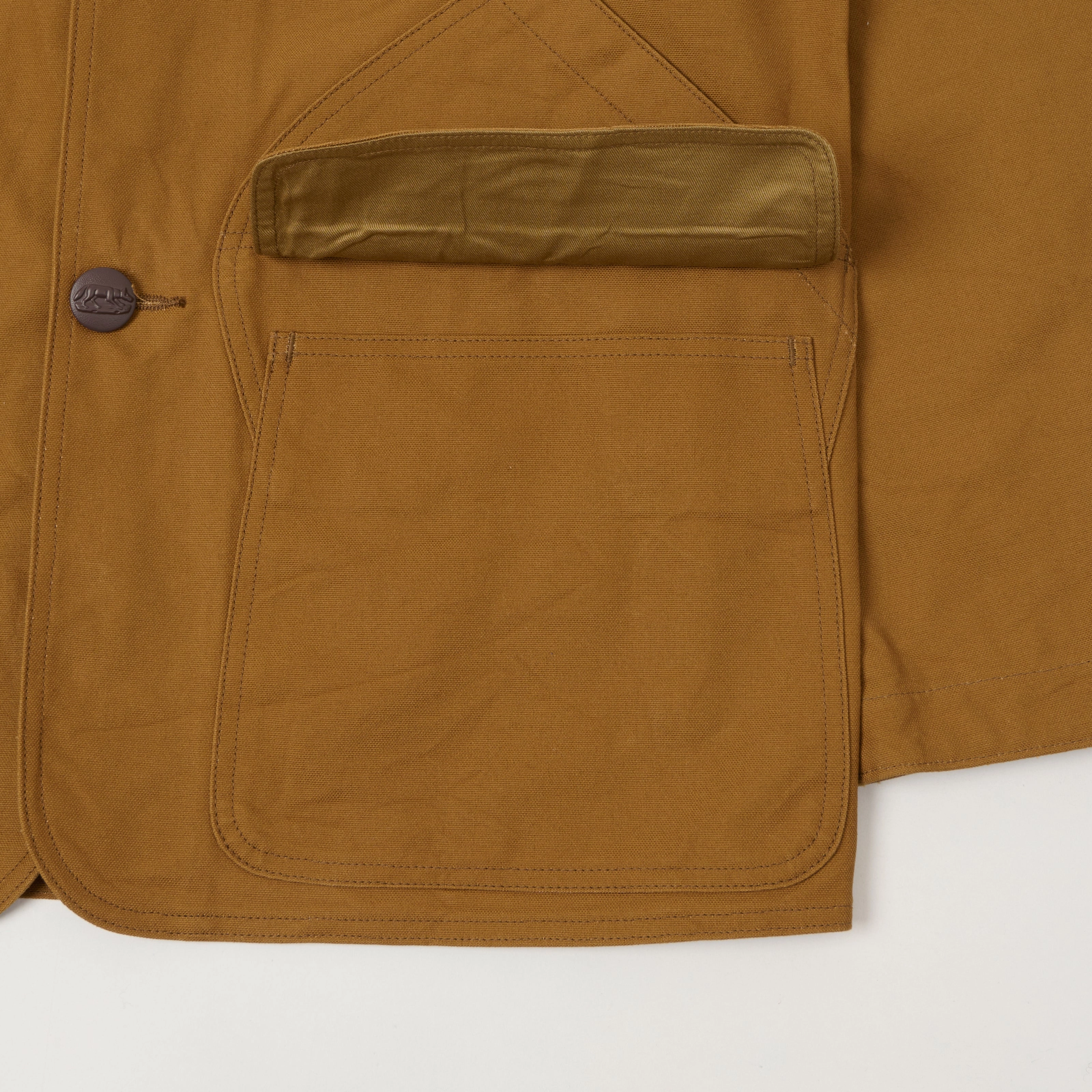 Reinforced Edging Sugar Cane Corduroy Collar Canvas Hunting Jacket - Brown
