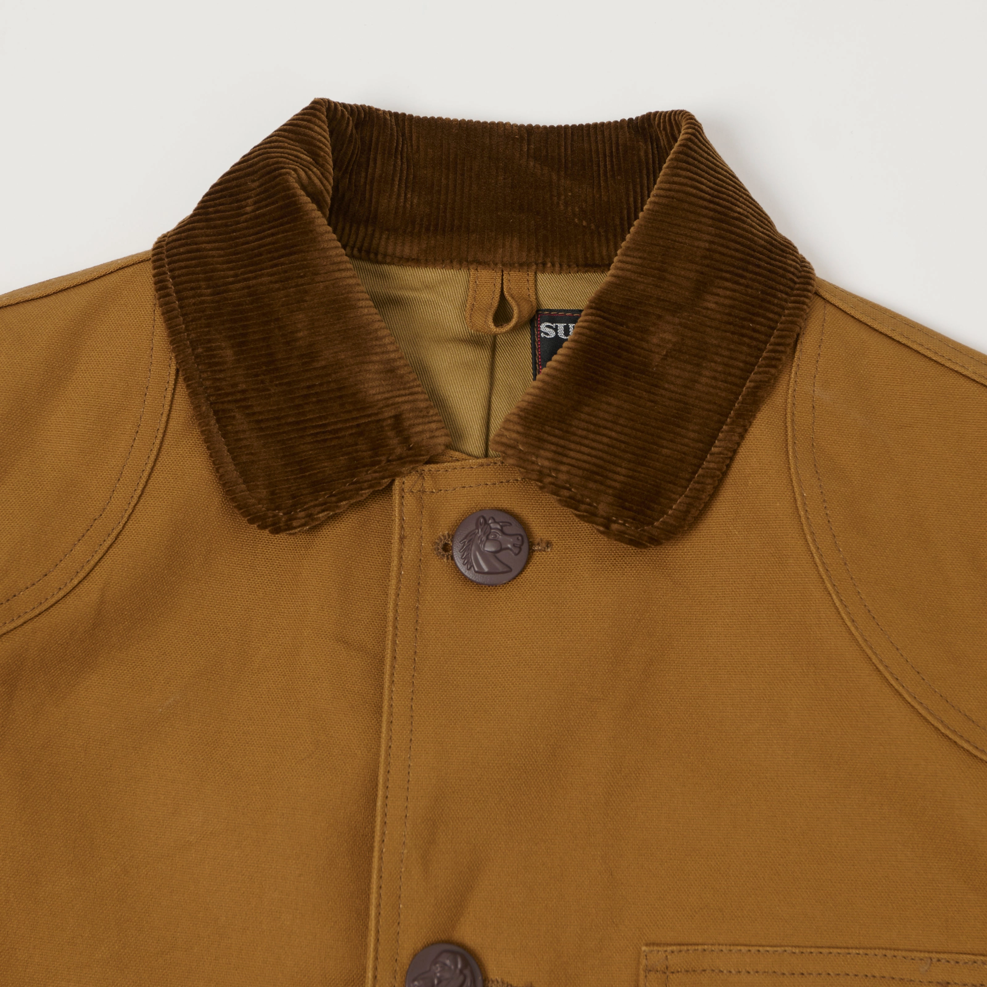 Roll up sleeves Sugar Cane Corduroy Collar Canvas Hunting Jacket - Brown