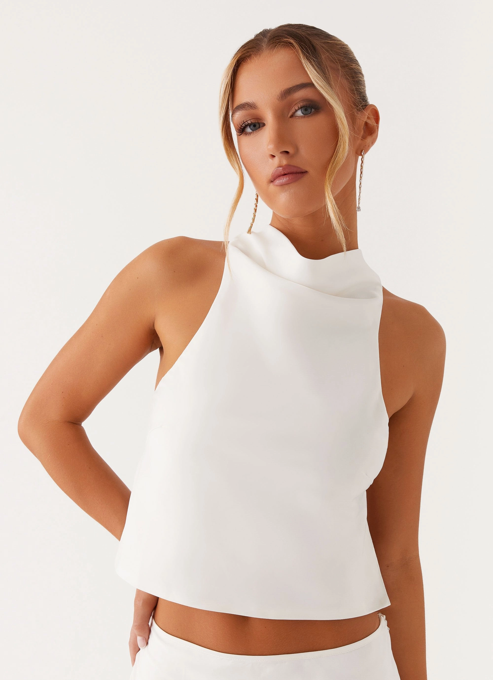 Brookie Satin Top - White NonIrritating Bonded Hemline