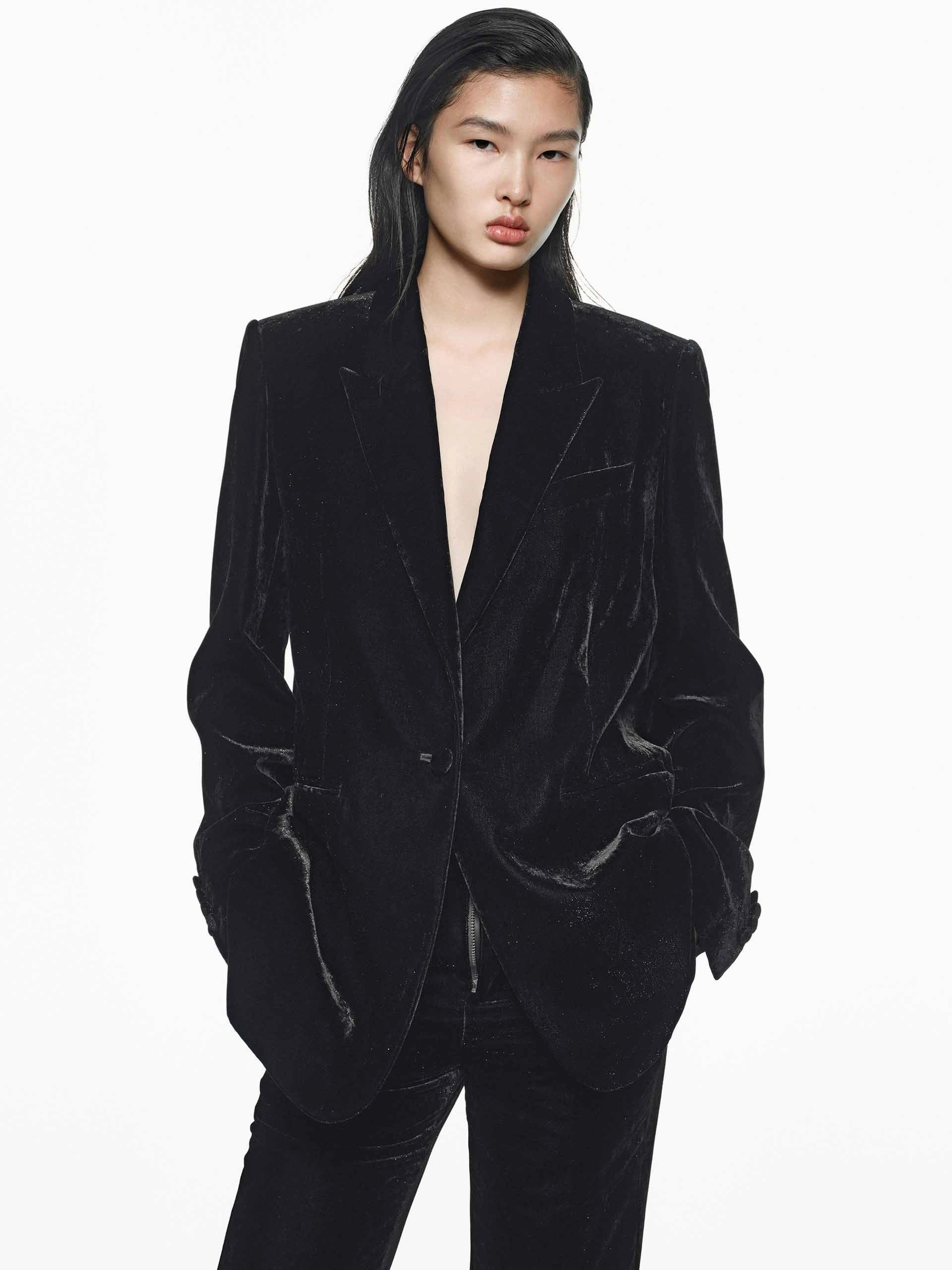 Single Breasted Velvet Blazer WaterResistant Coating Seamless Stitching