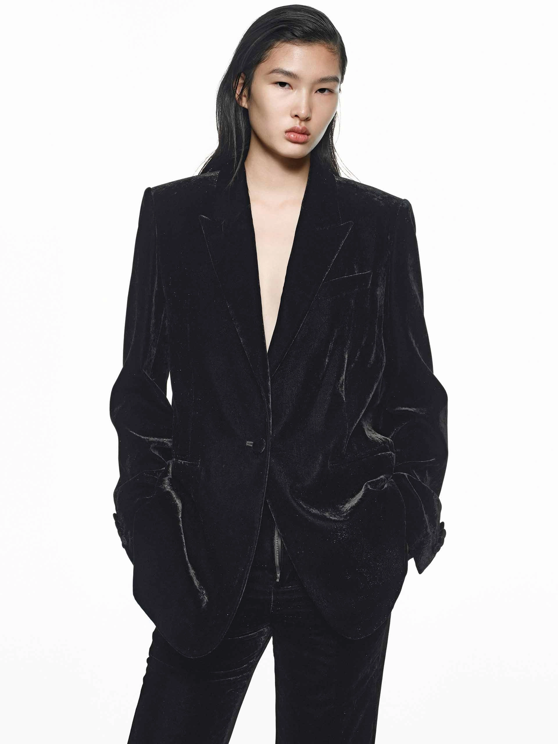 Single Breasted Velvet Blazer Light Day Jacket Non Restrictive Armholes