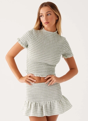 Sweetest Pie T-Shirt - Sage Gingham Clean Cut