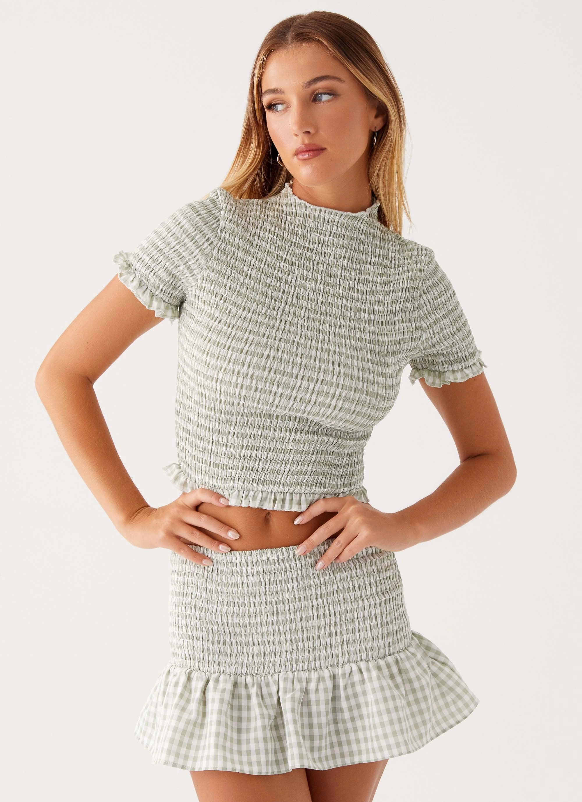 Sweetest Pie T-Shirt - Sage Gingham Clean Cut