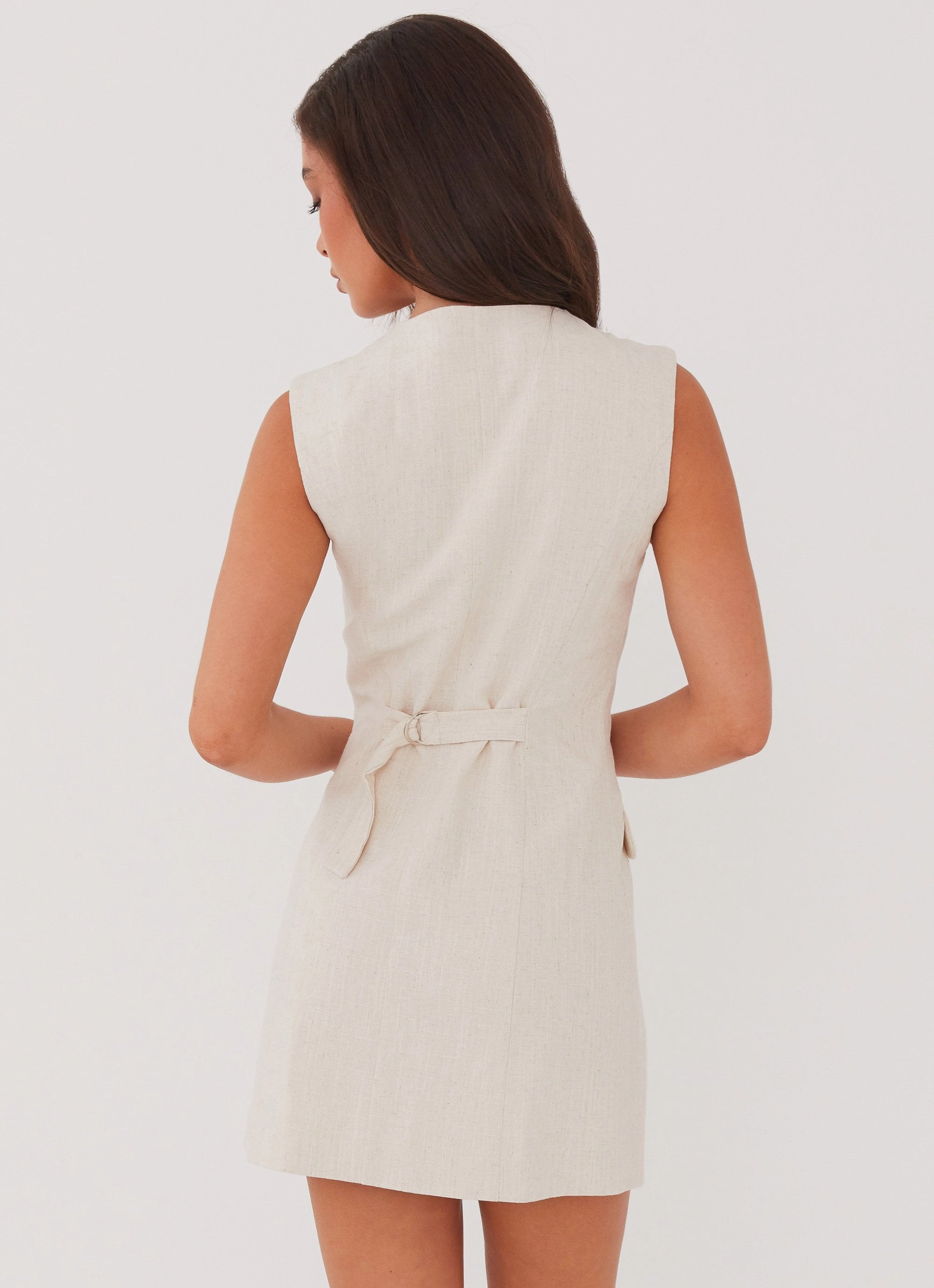 Castello Fiore Linen Mini Dress - Oatmeal Lace Accent