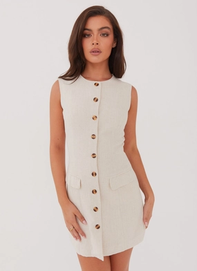 Cut-Out-Detail Castello Fiore Linen Mini Dress - Oatmeal