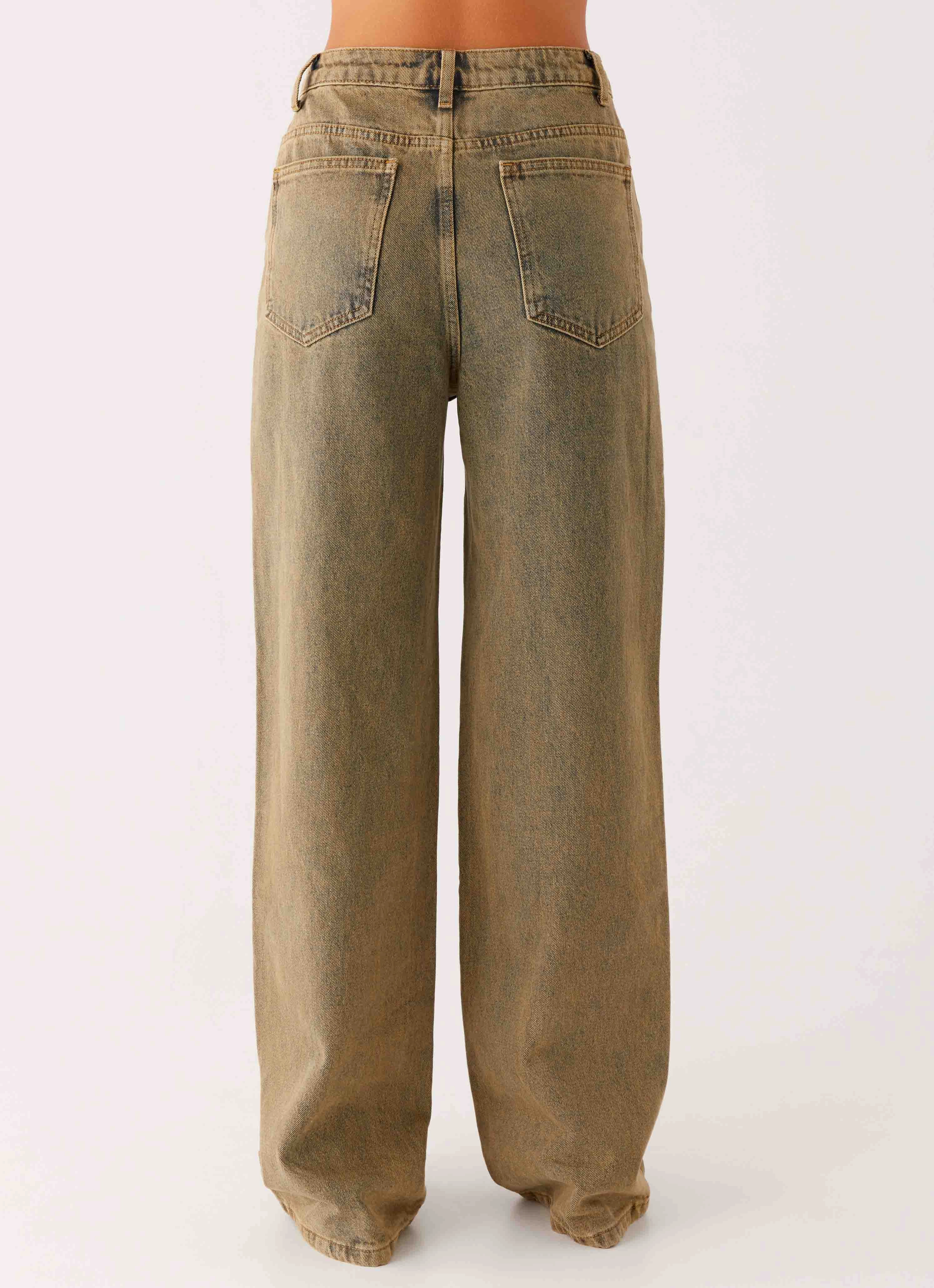 Back Again Straight Leg Denim Jeans - Brown Sand Wash Flexible Waistband