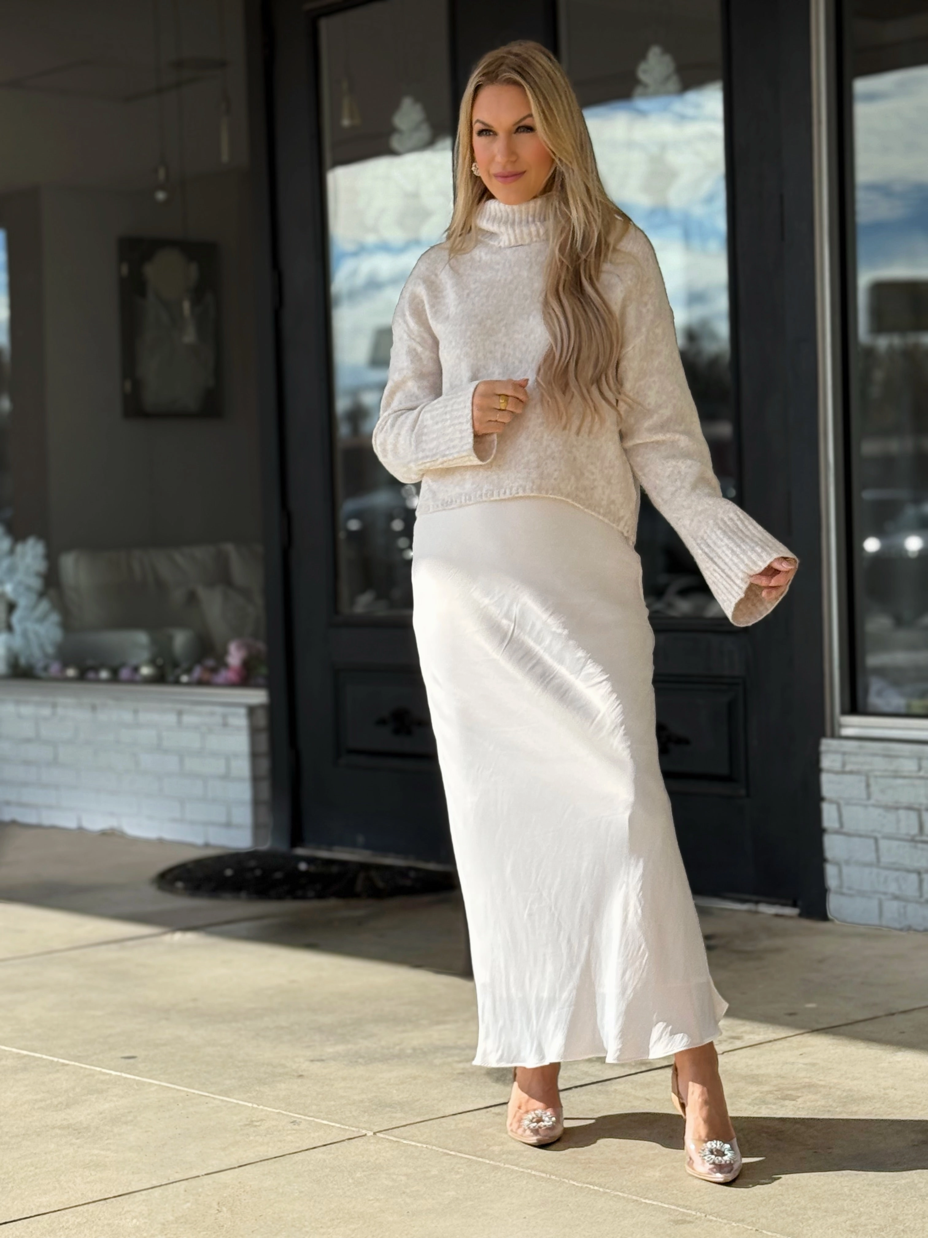 BreathableMoistureBarrier Europa Luxe Sheen Midi Skirt - Sea Salt