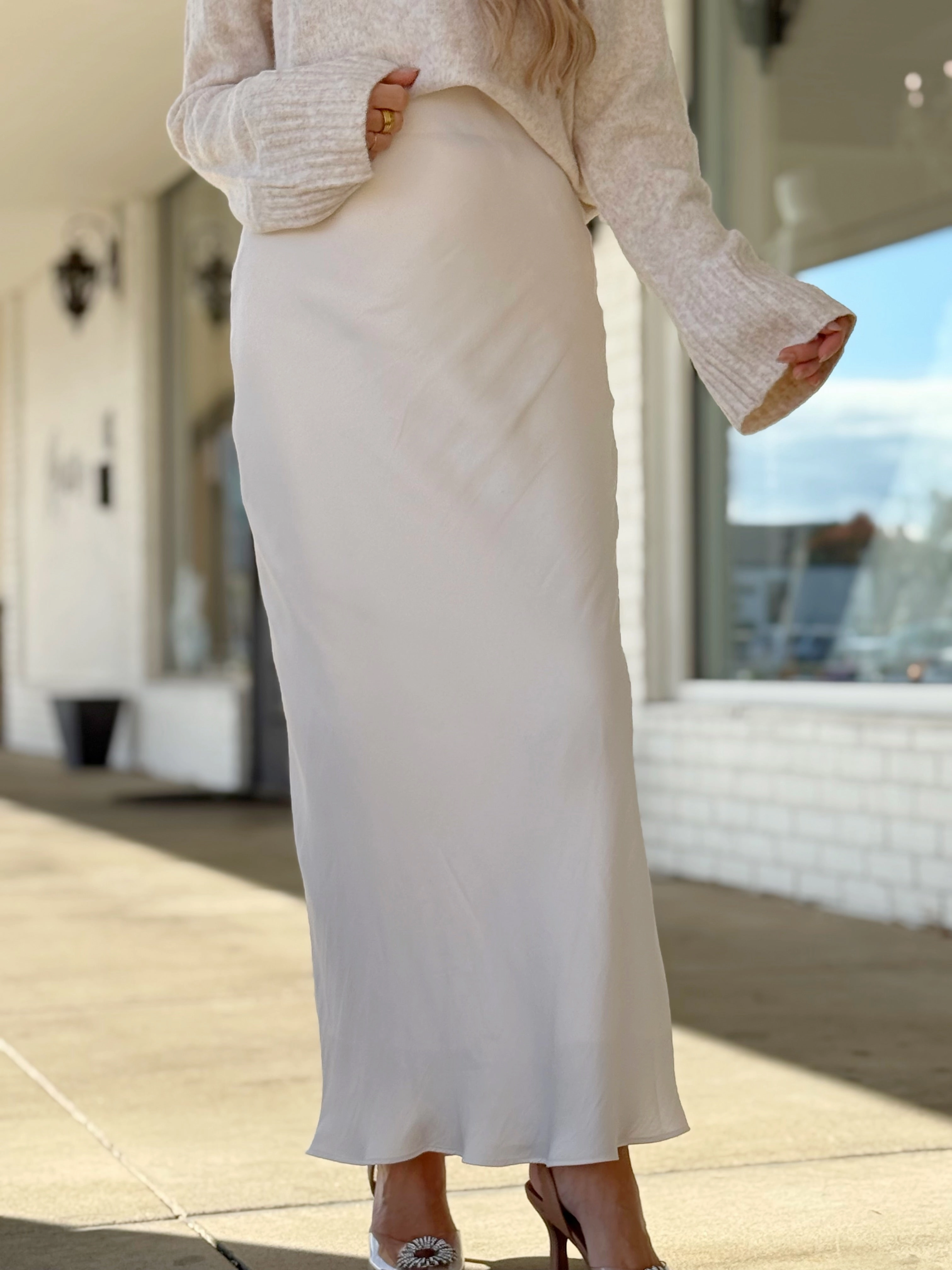 Europa Luxe Sheen Midi Skirt - Sea Salt Sun Protective Fabric