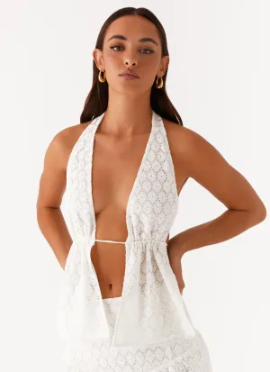 Durable Reinforced Shoulders FoldableFeature Indiana Halter Tie Top - White