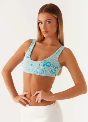 Layered Ply Construction Double Layered Hood Assembly Mercer Sequin Bralette - Blue