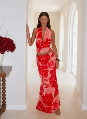 Soulful Low Rise Maxi Skirt - Sicily Sunsets Print Creative Layering Style Fusion