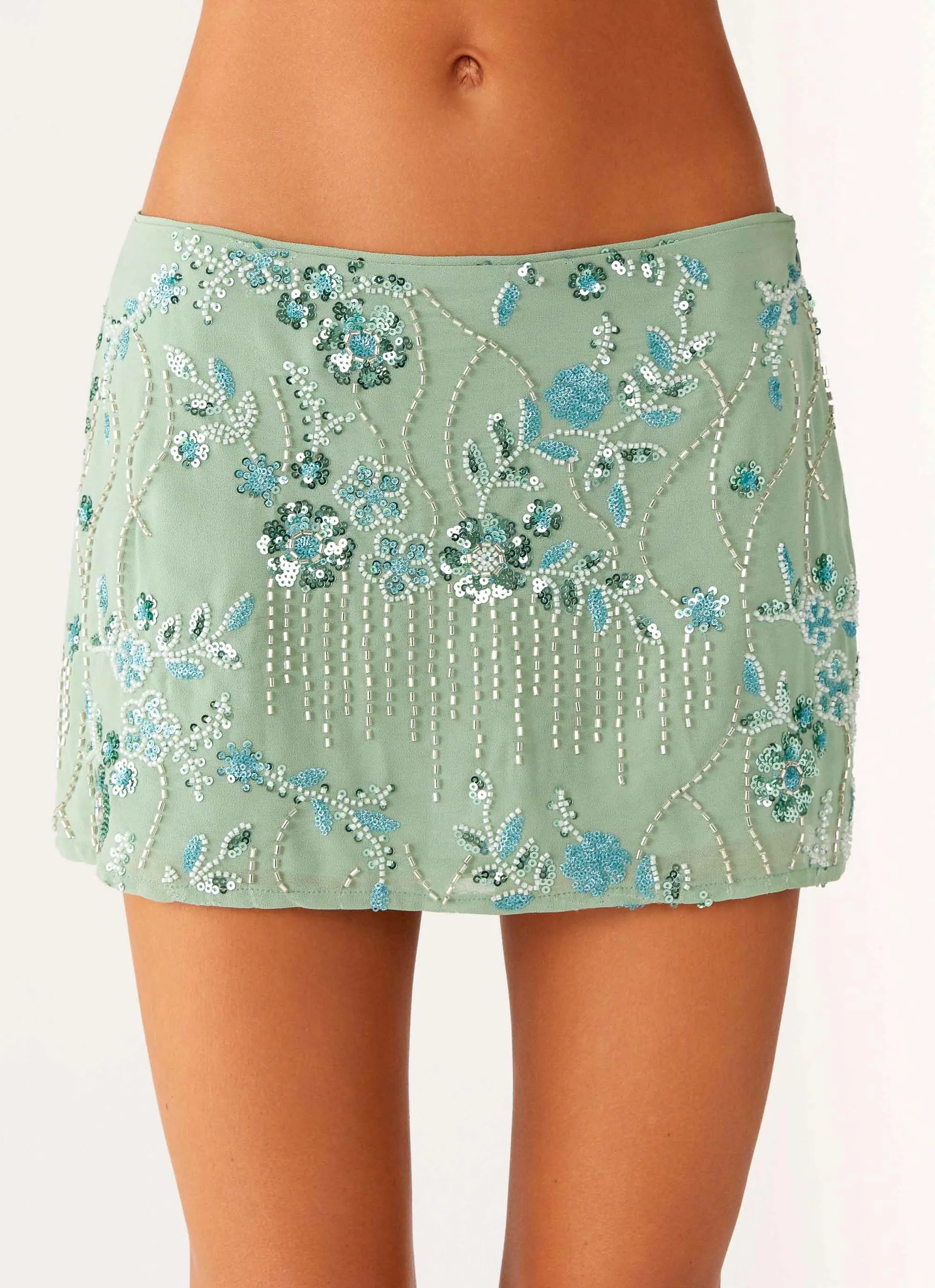 Adored By You Mini Skirt - Mint Neutral Wear ribbed texture