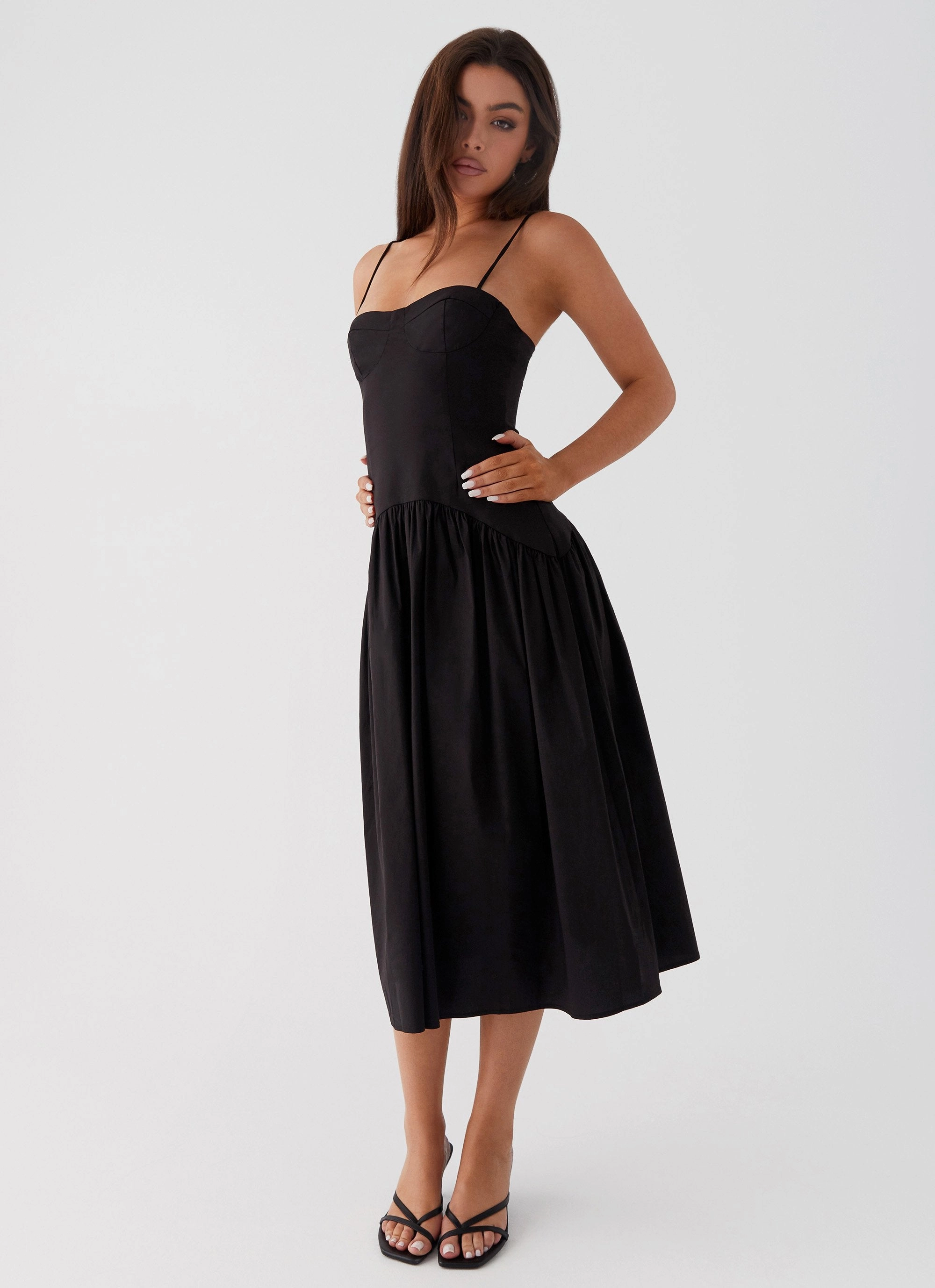 Cotton-Blend Trendy And Comfortable Yvette Corset Midi Dress - Black