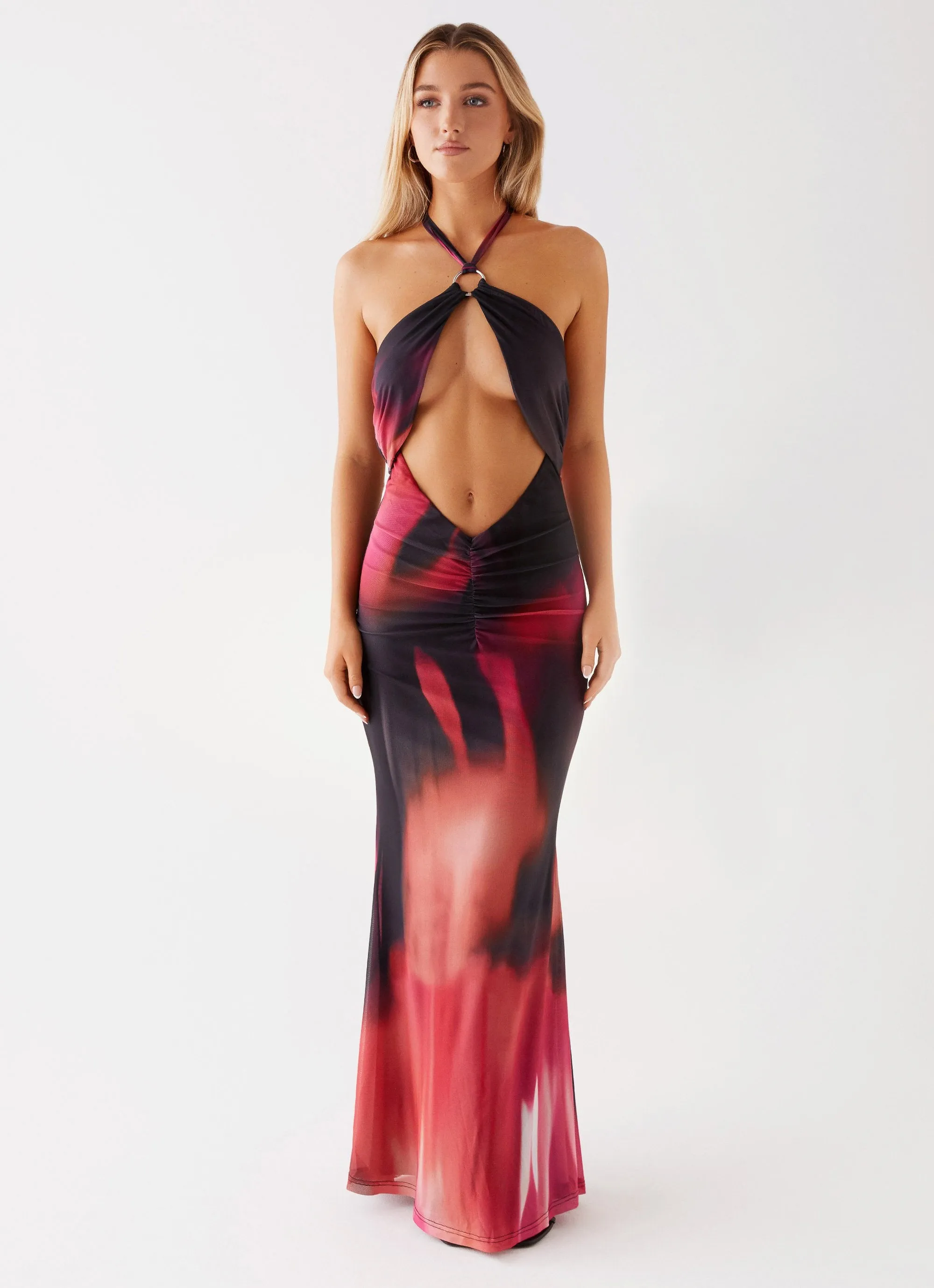 Rheanna Maxi Dress - Pink Print Layering Essential Versatile Design