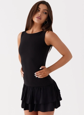 Rhiannon Frill Mini Dress - Black Special-Occasion