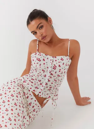 MultiPocketDesign Ariana Linen Bustier Top - Poppy Floral