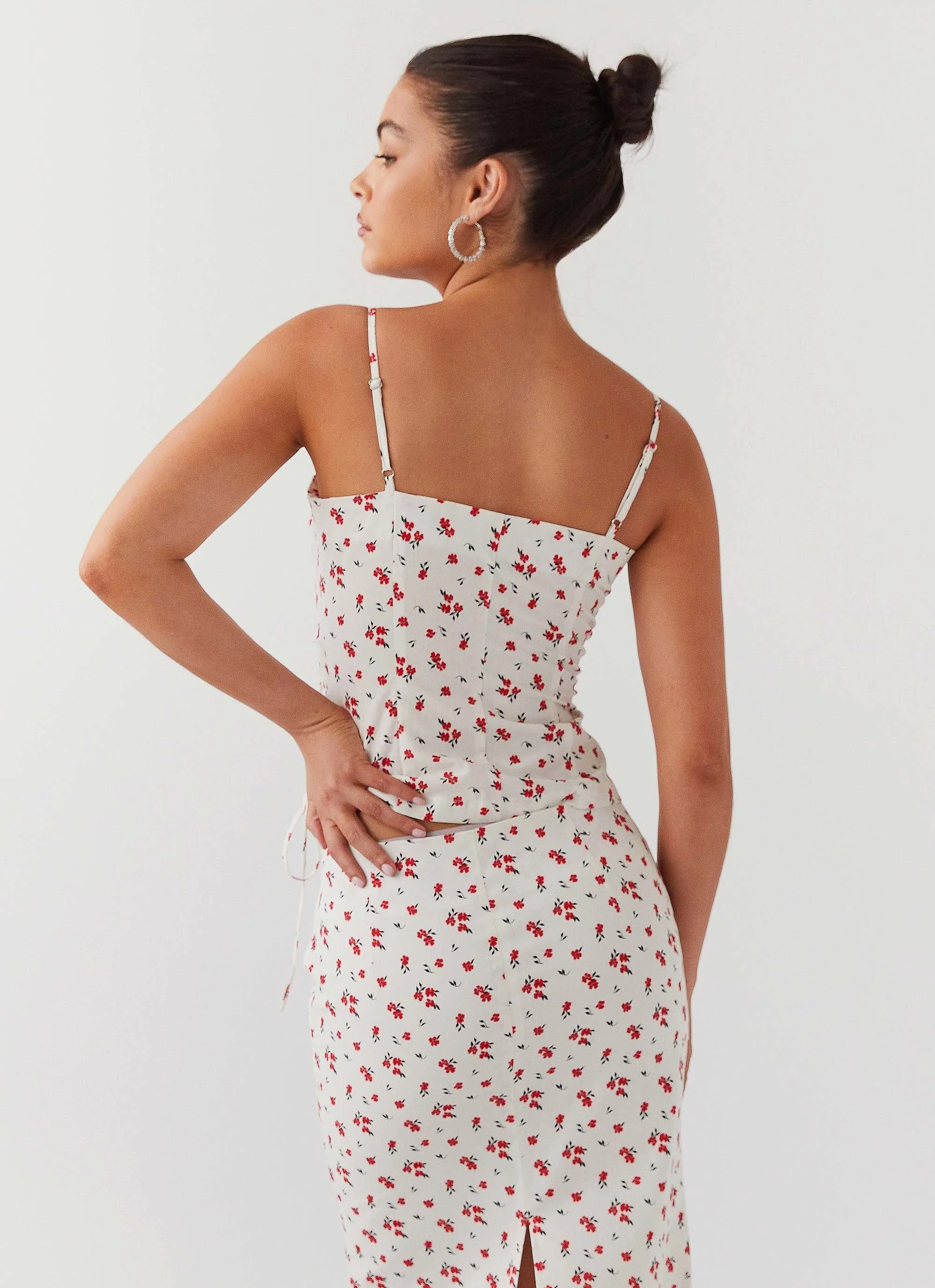 HiddenStoragePocket Ariana Linen Bustier Top - Poppy Floral