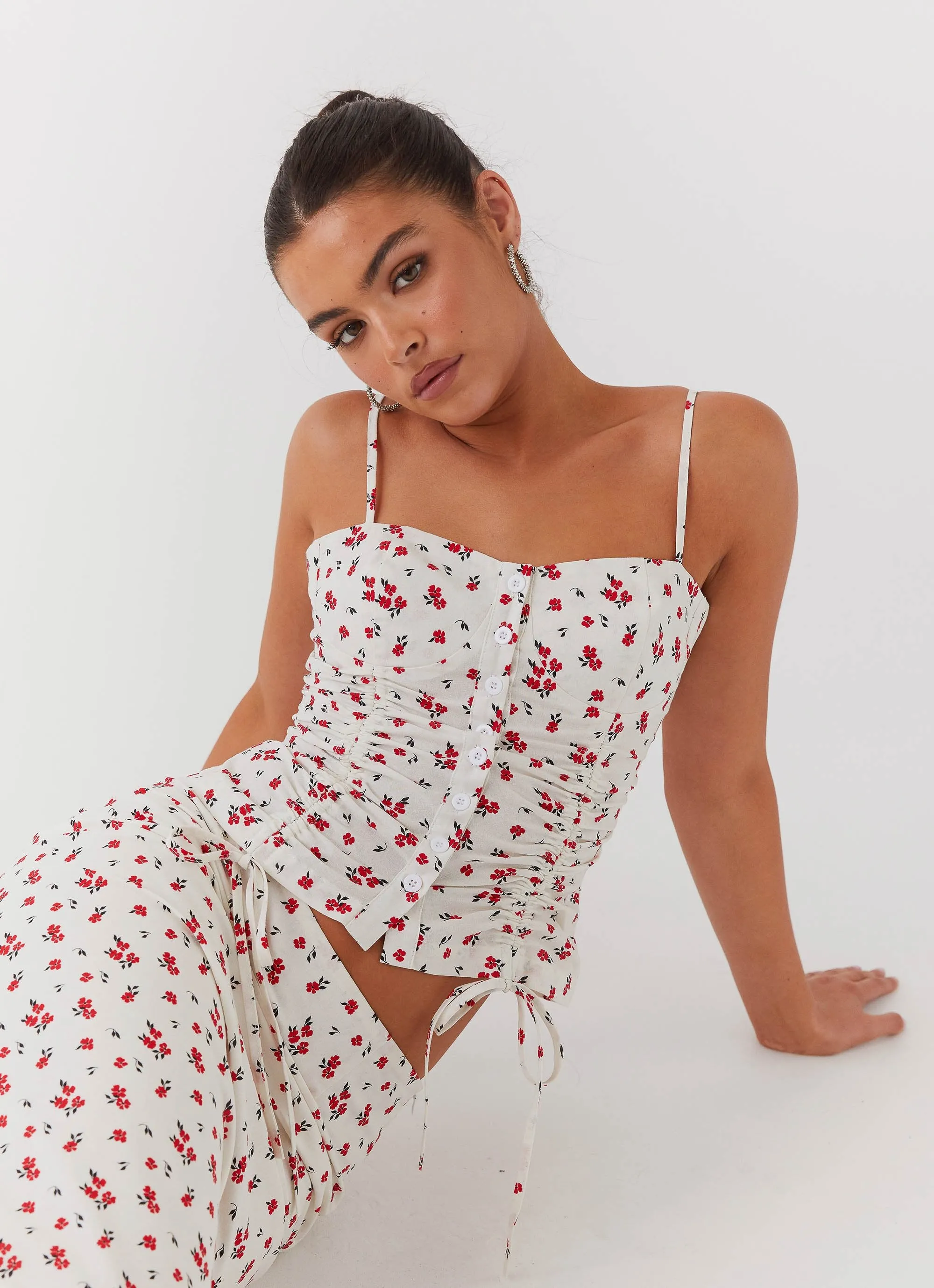 MultiPocketDesign Ariana Linen Bustier Top - Poppy Floral