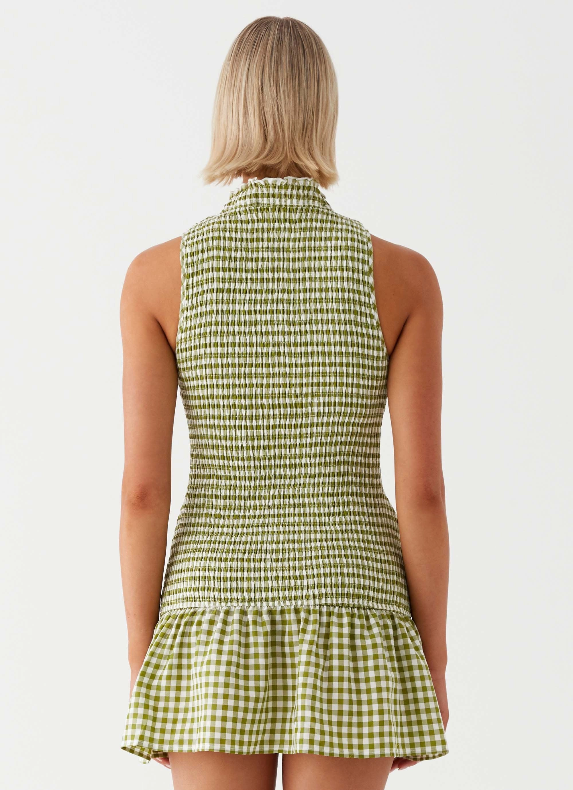 Sleek Design Cassie shirred Mini Dress - Khaki Gingham