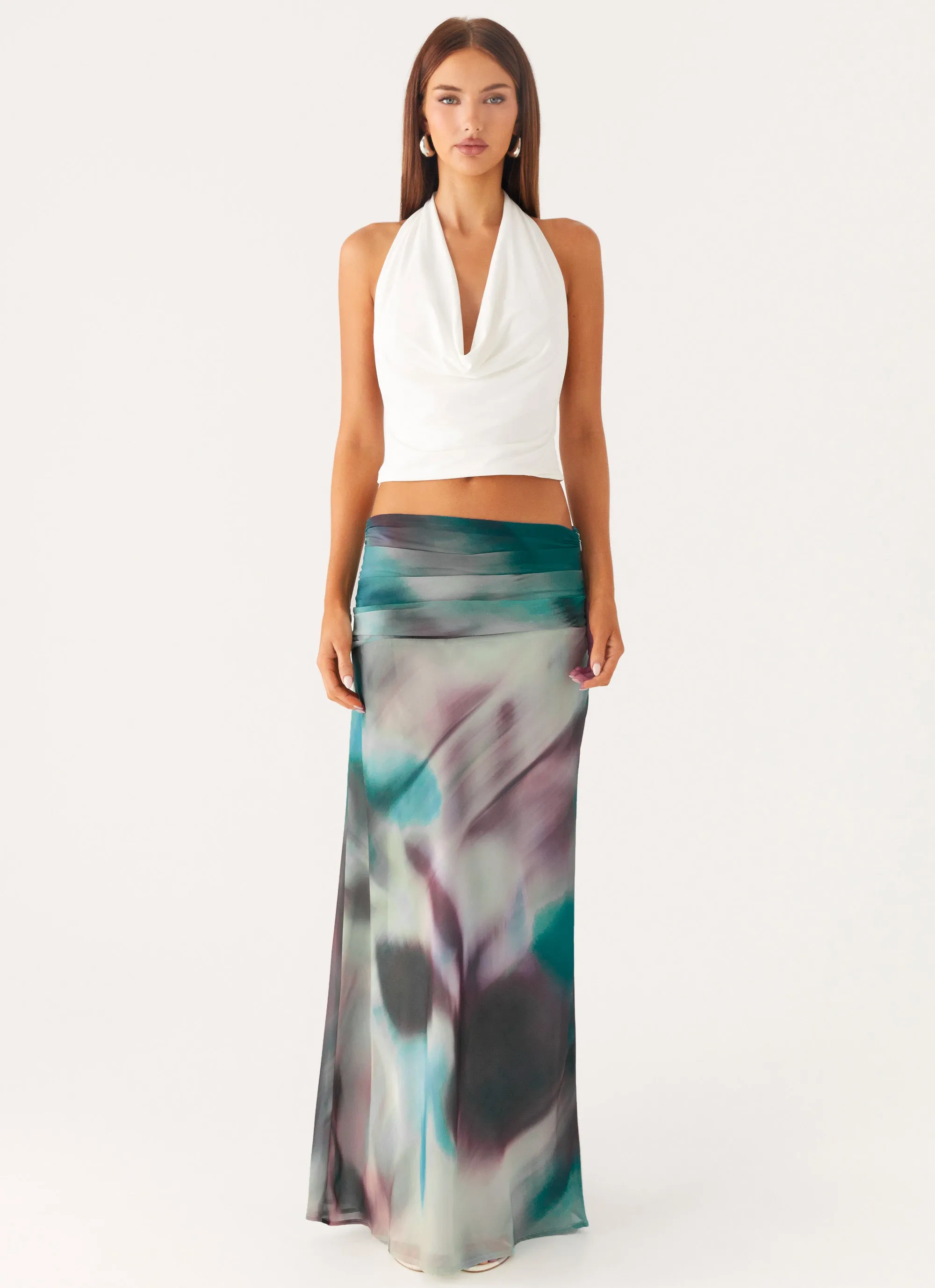 Smart Casual Roll Up Hem Rimi Maxi Skirt - Sea Splash