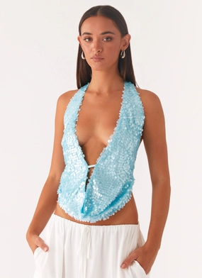 Rio Dreams Cowl Neck Halter Top - Turquoise OdorResistant Fabric