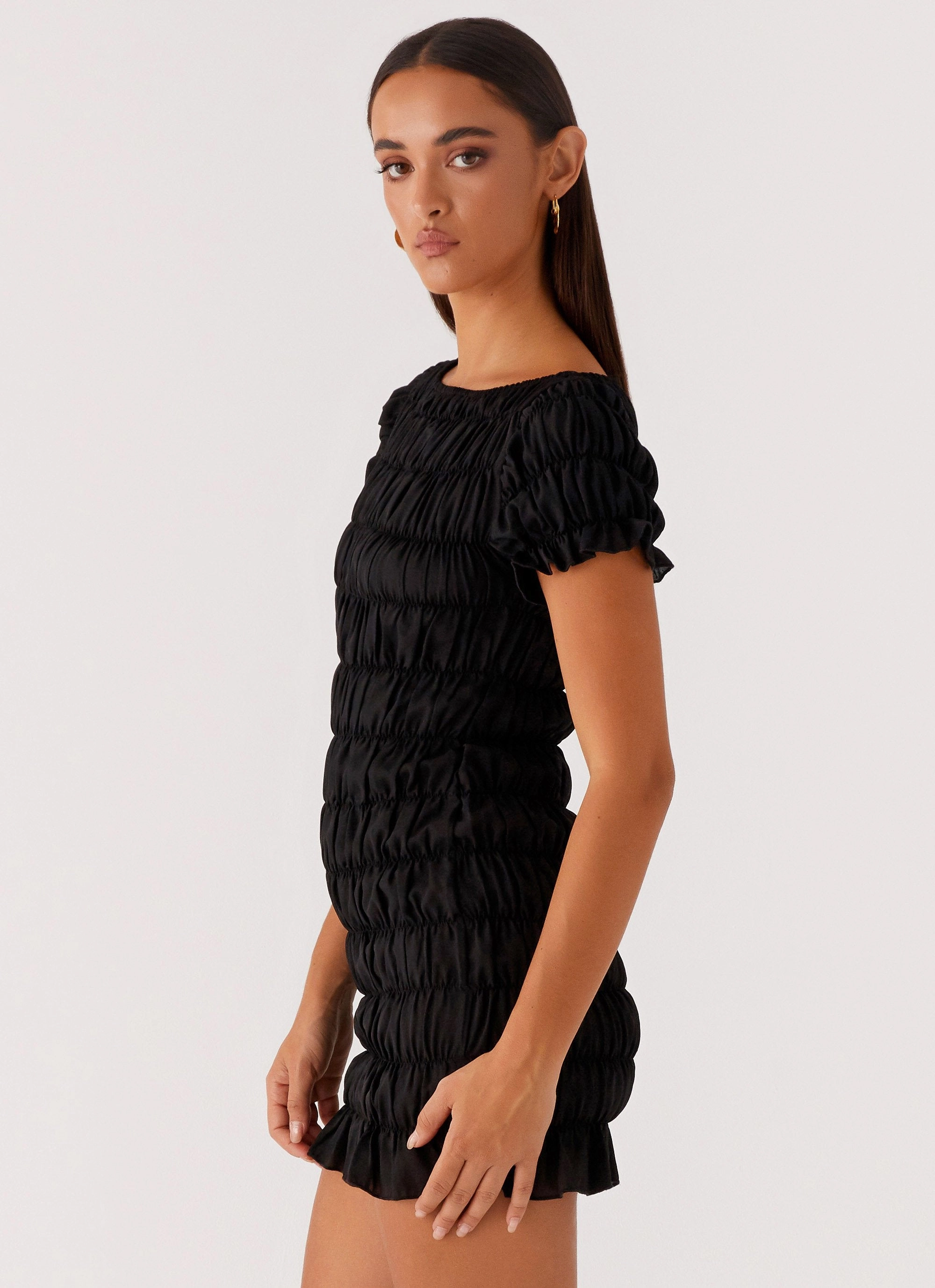Rita Ruched Mini Dress - Black Romantic Mood