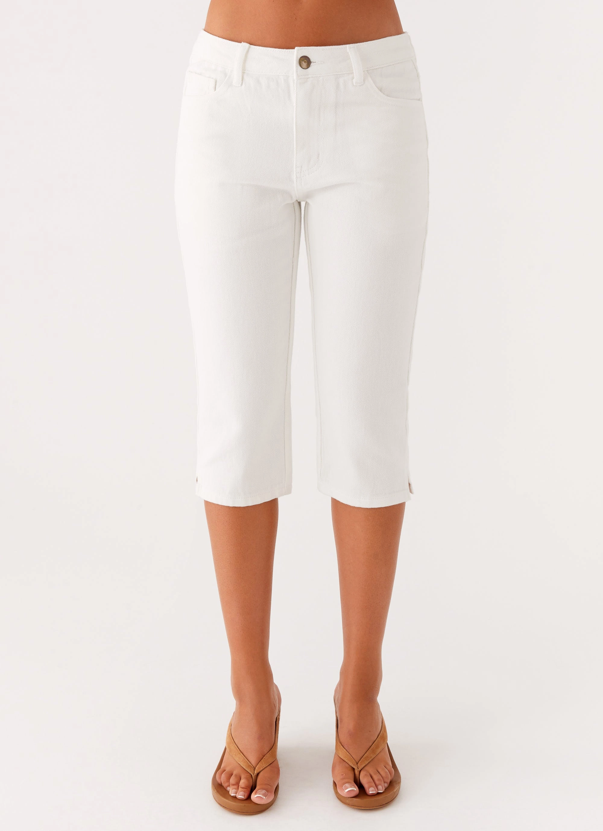 Neutral Piece Style Appropriate Rocco Denim Capri Pants - Off White