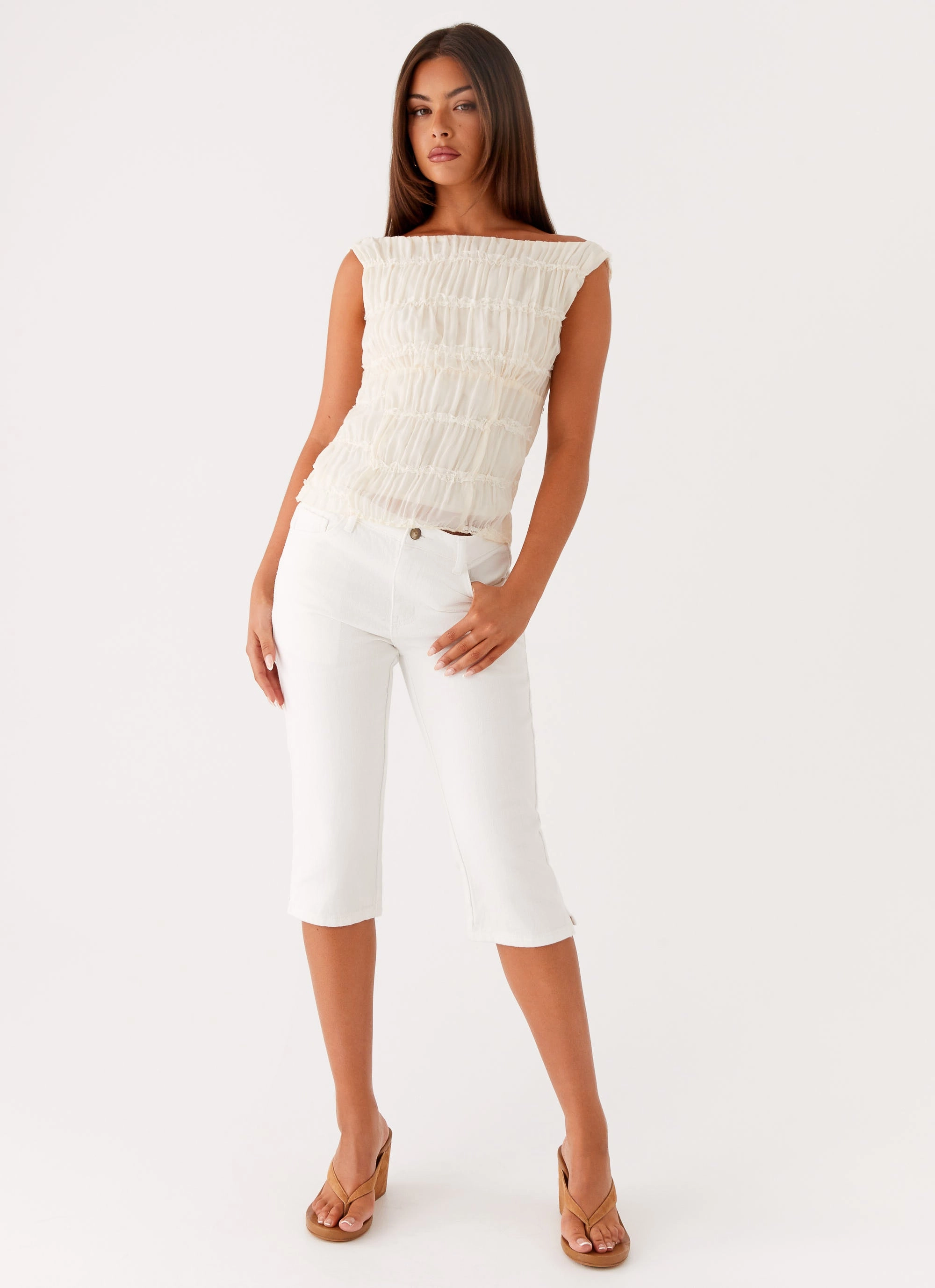 Rocco Denim Capri Pants - Off White Comfortable Style Must Have Wear