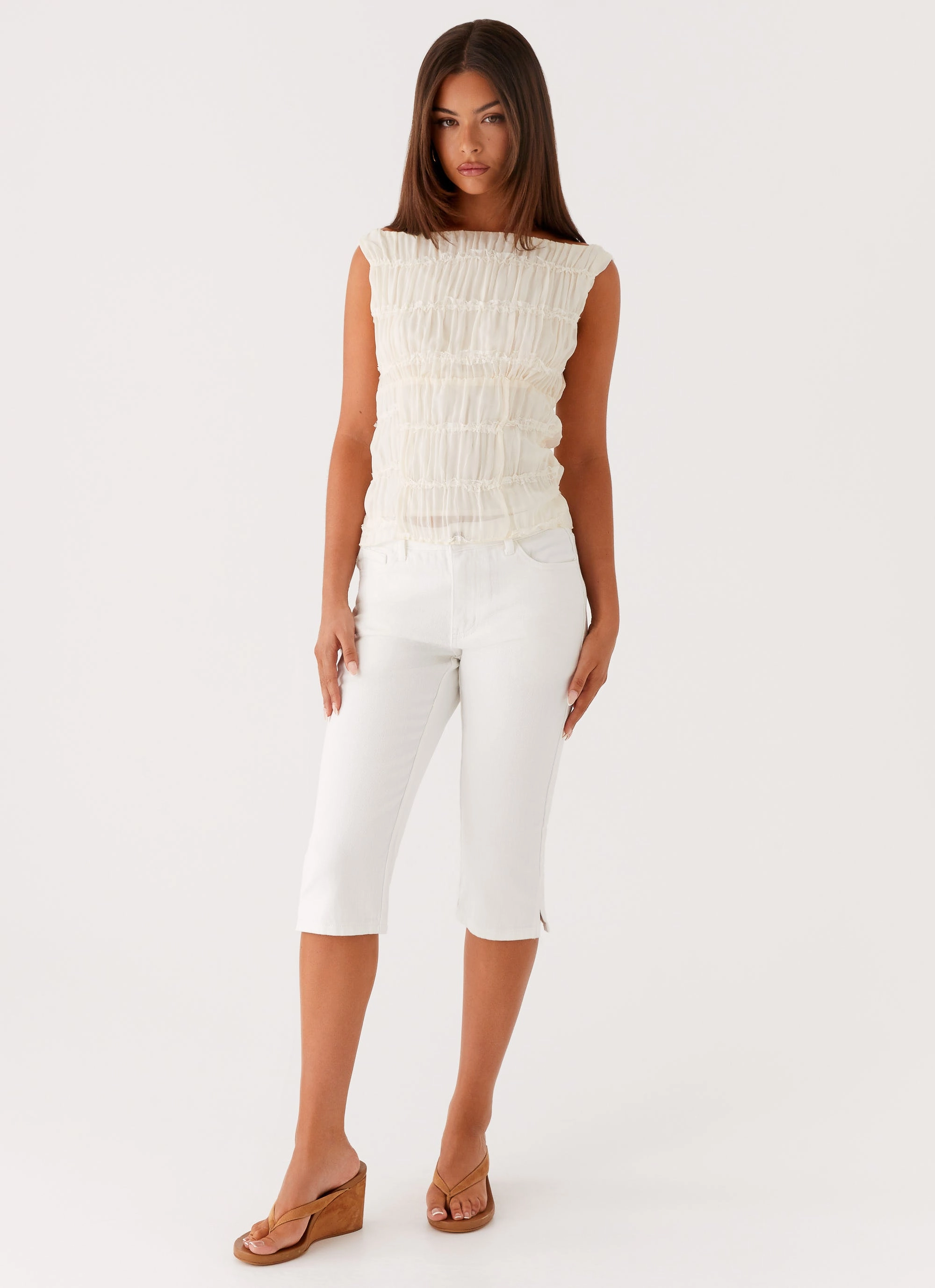 Perfect Basic Rocco Denim Capri Pants - Off White