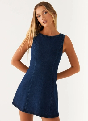 Balanced Light Rochelle Denim Mini Dress - Blue