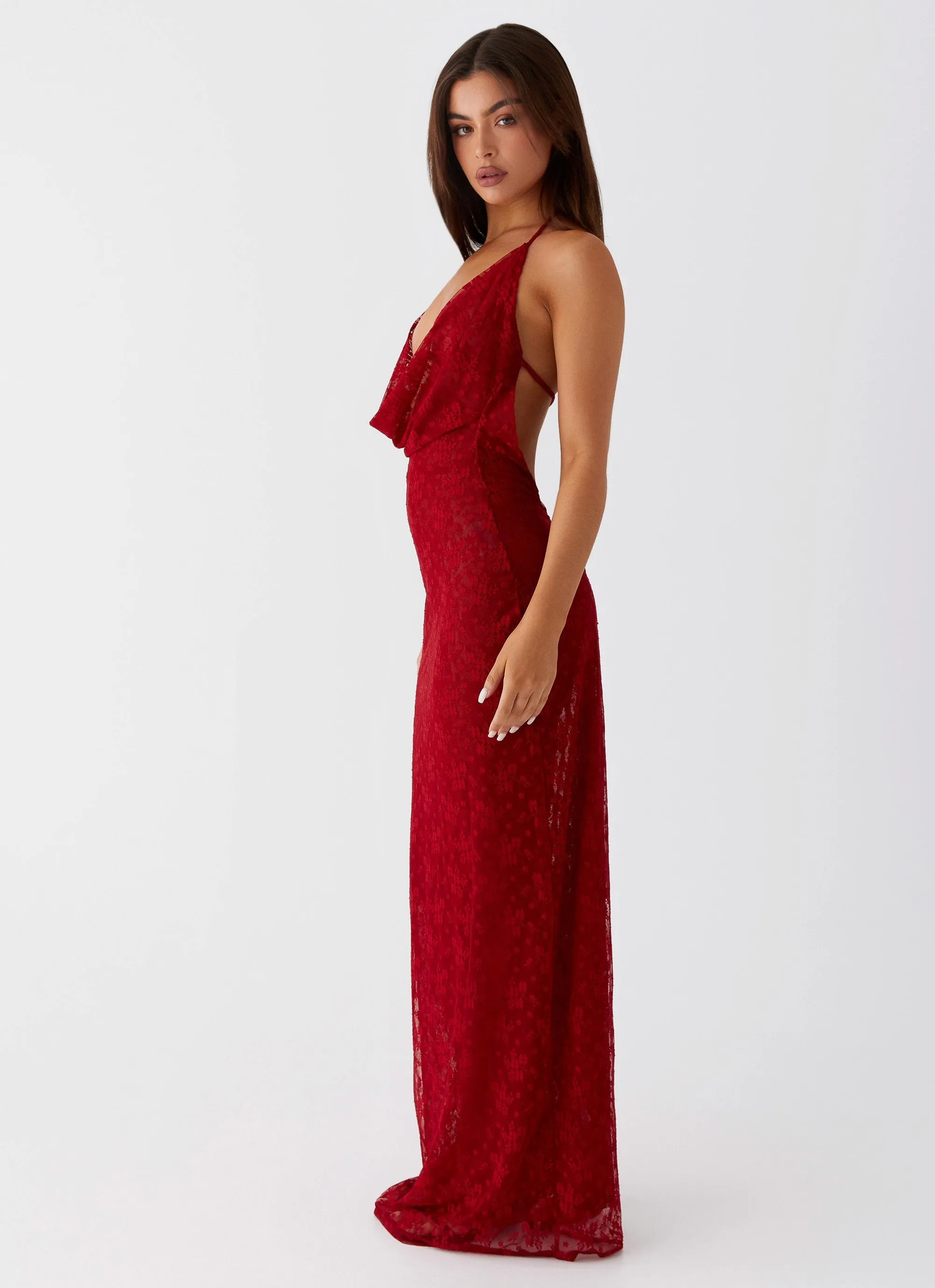 Champagne Coastline Maxi Dress - Dark Red Minimalist Style Bold Hue