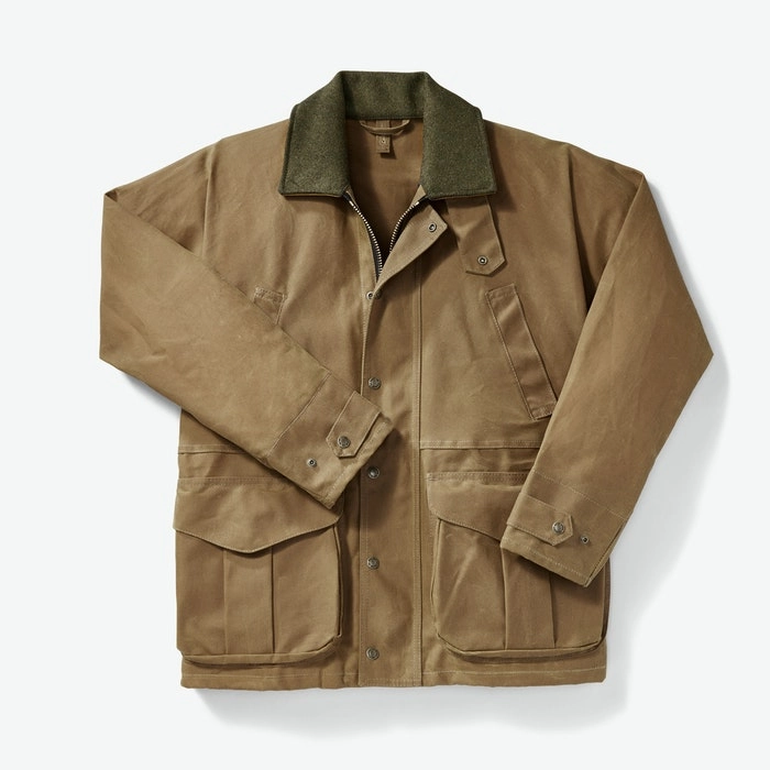 Filson Tin Cloth Field Jacket - Dark Tan Noise Free Zipper Reflective Safety Details