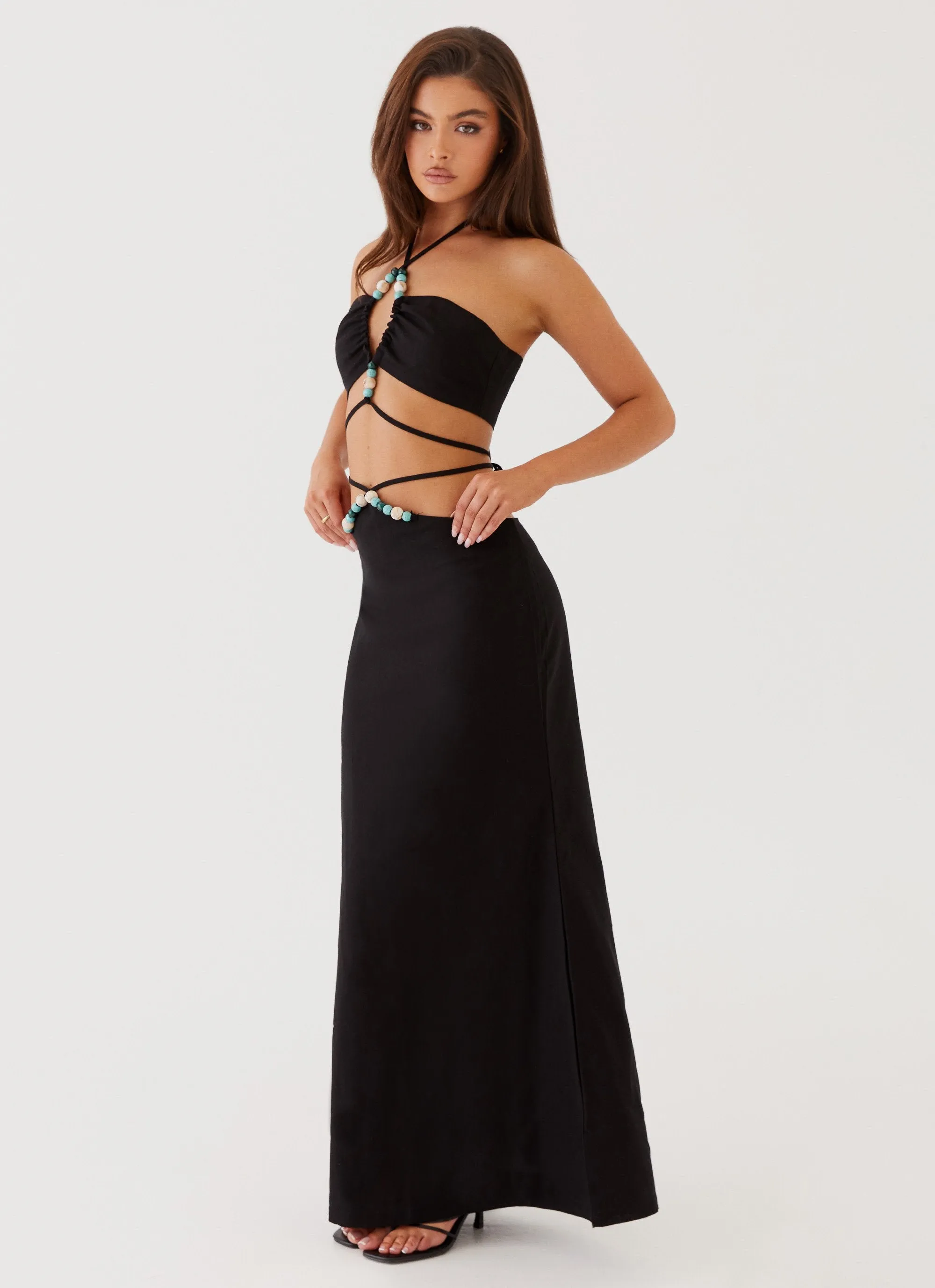 Neveah Beaded Maxi Skirt - Black Relaxed Vibes