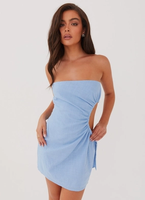 Rosella Linen Mini Dress - Blue Family Joy Sophisticated Elegance