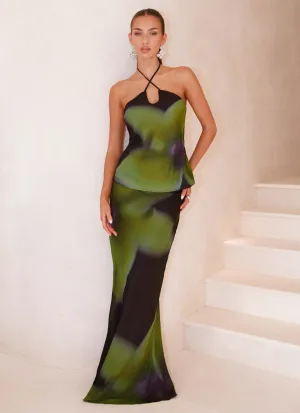 Rosetta Maxi Skirt - Lime Flower natural fiber Lightweight Fabric