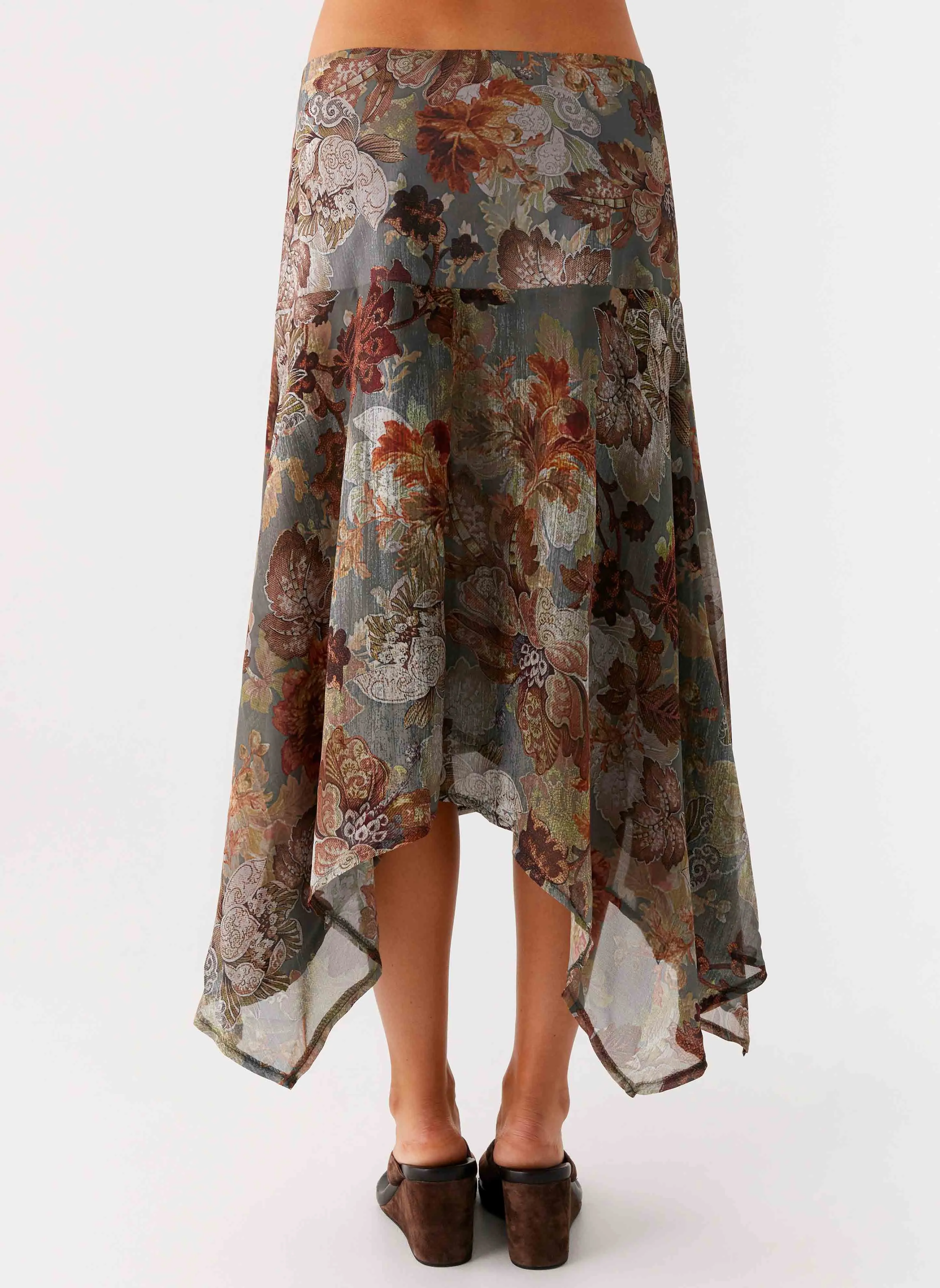 Rosewood Low Rise Midi Skirt - Vintage Blossom Opaque Lining