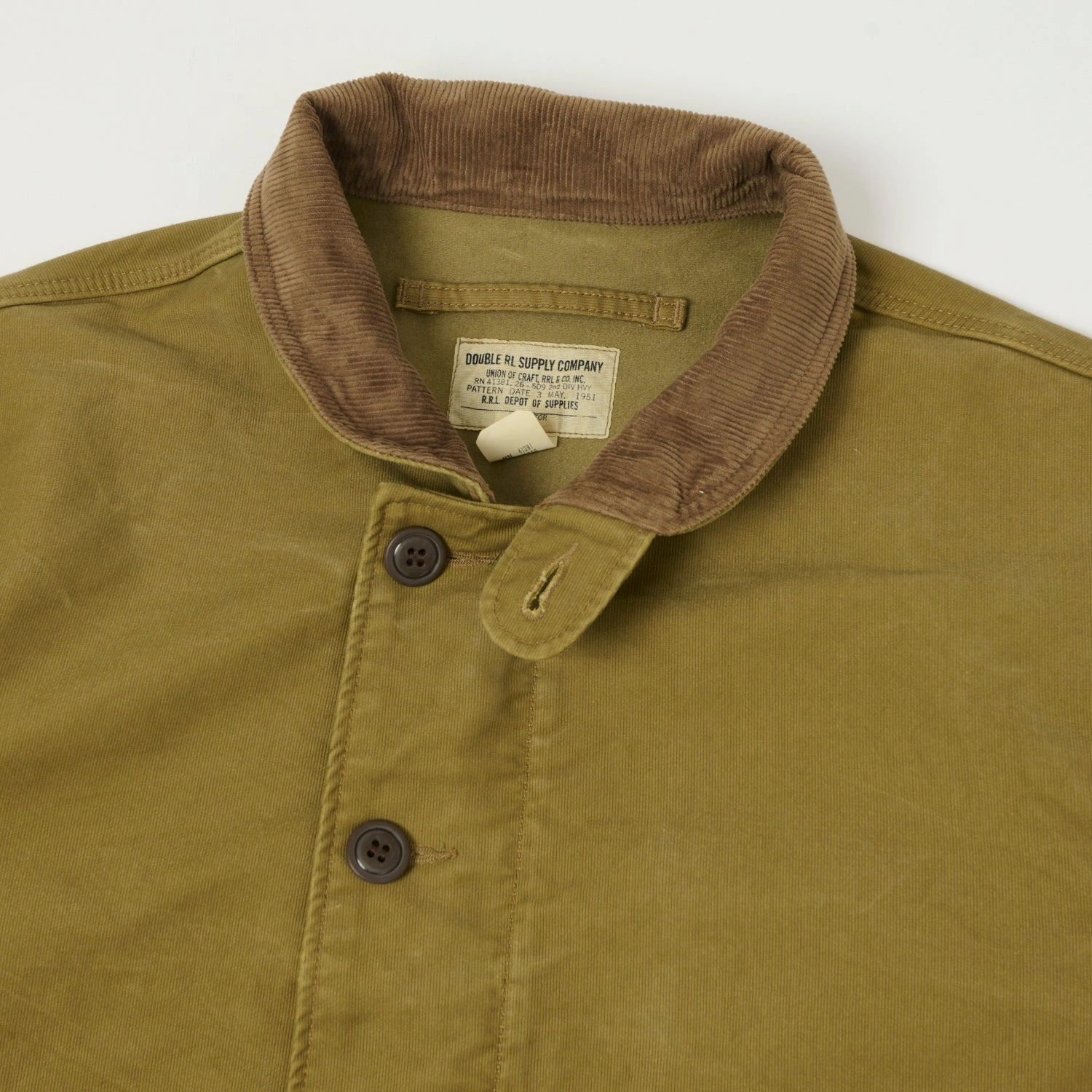 RRL Corduroy-Collar Deck Jacket - Khaki NonRestrictive Cut Easy Care Finish