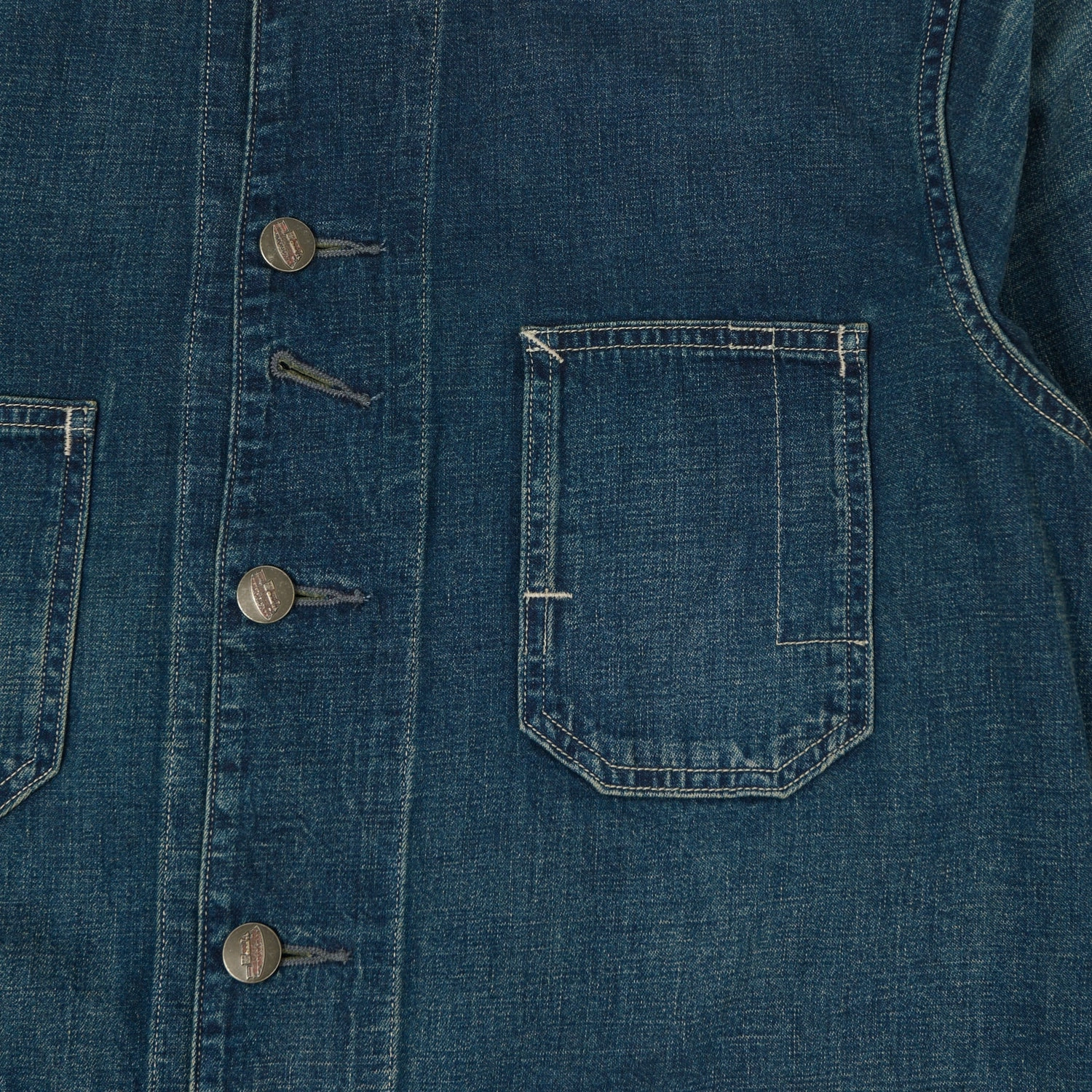 RRL Cotton-Linen Denim Engineer Jacket - Mid Wash Temperature Regulating Fill Wrinkle Free Fabric