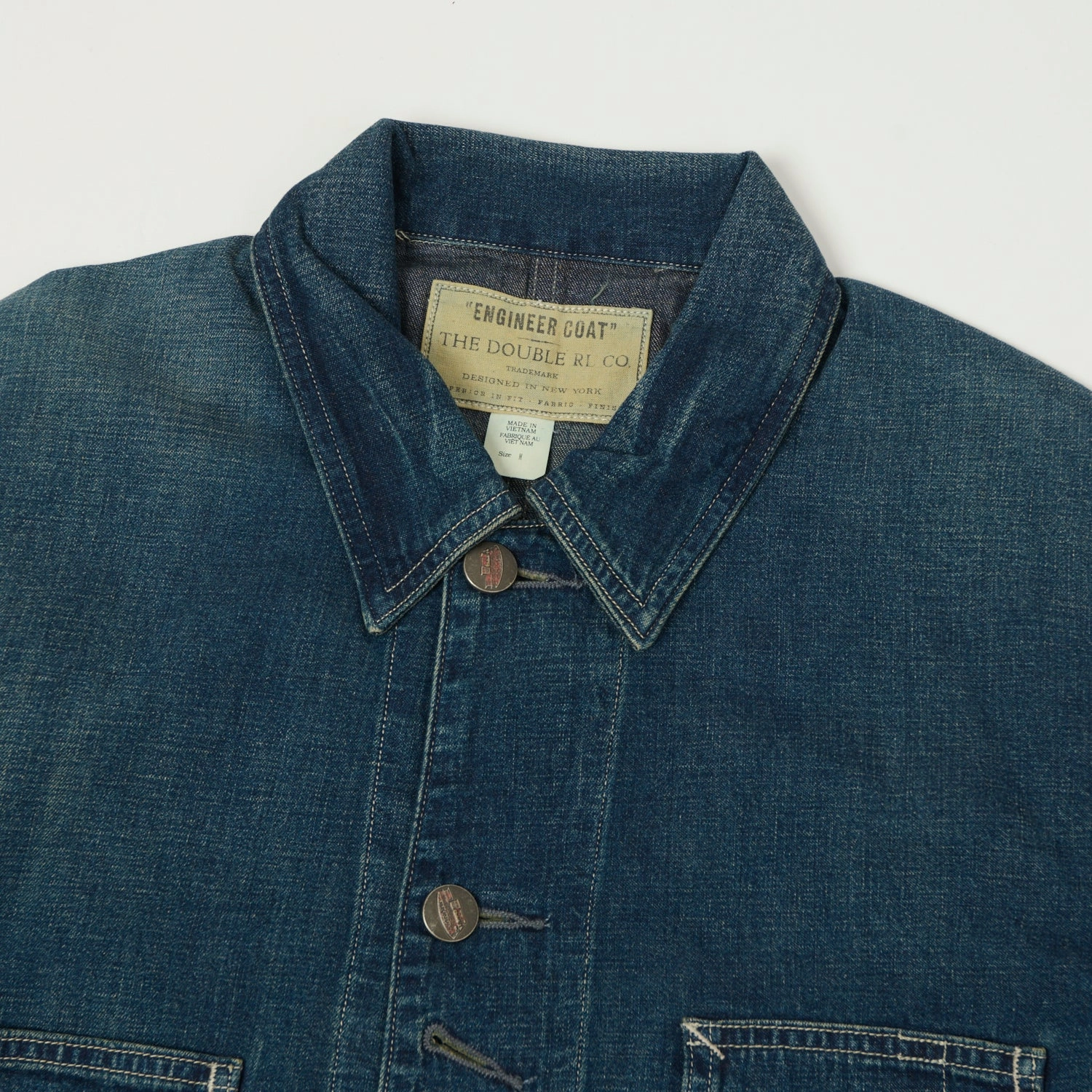 No Collar RRL Cotton-Linen Denim Engineer Jacket - Mid Wash