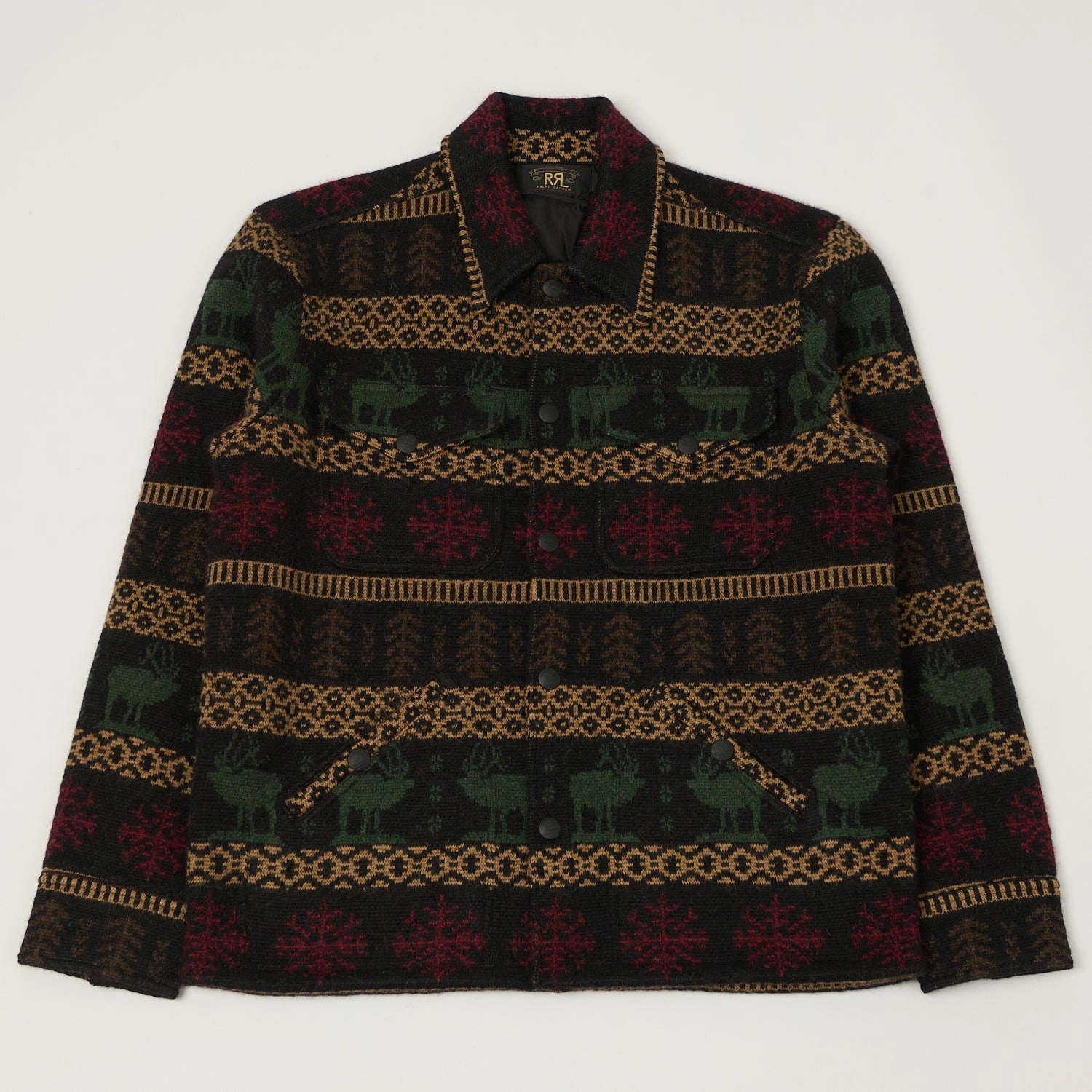 Warm Lining RRL Jacquard Alpaca Knit Jacket - Black/Multi