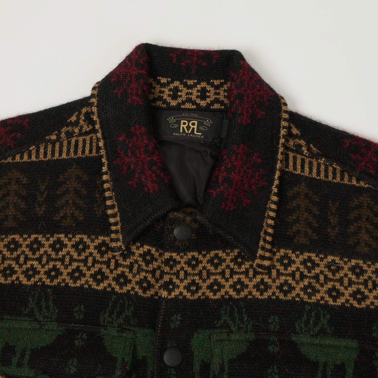 RRL Jacquard Alpaca Knit Jacket - Black/Multi Reflective details