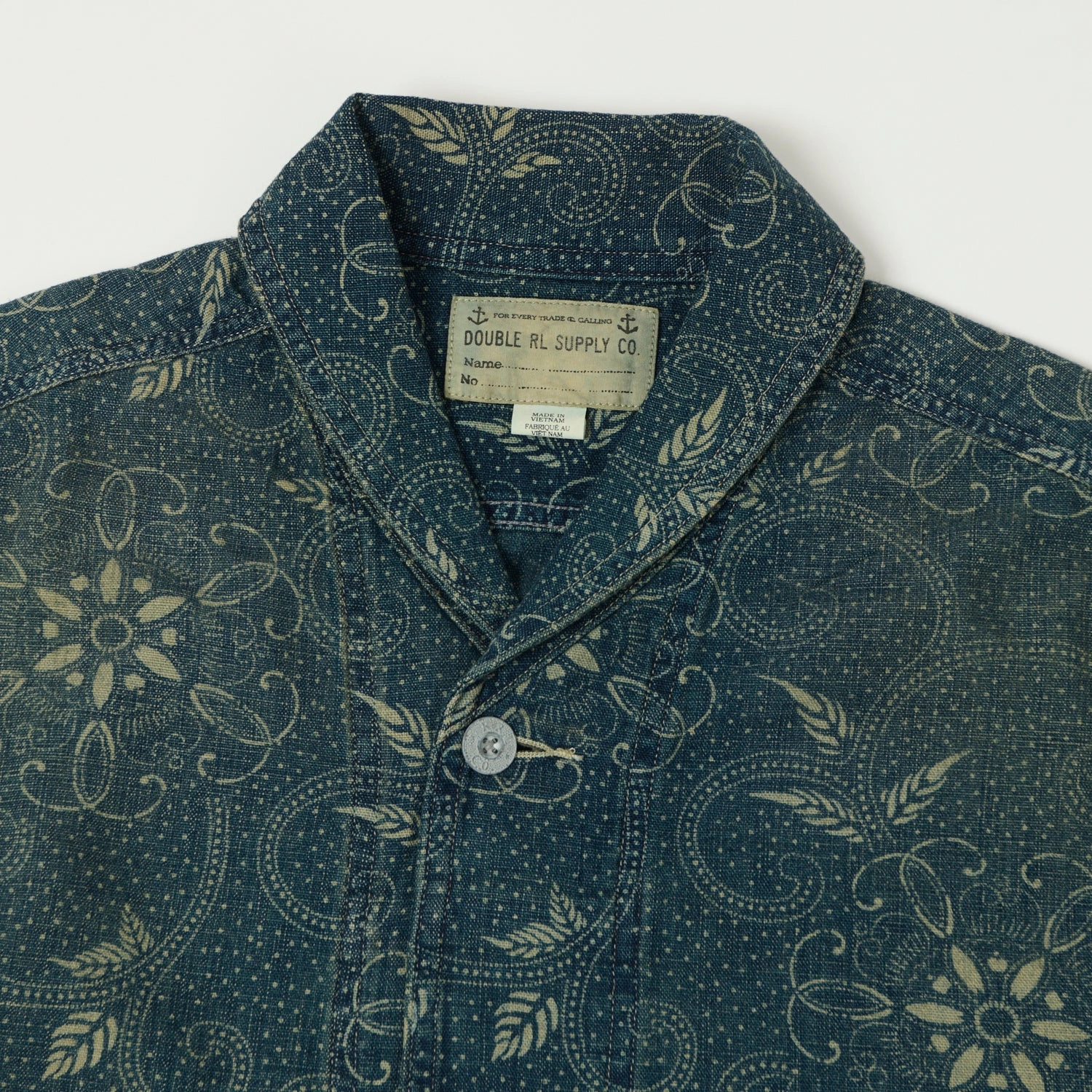 Soft Shell RRL Shawl Collar Overshirt - Indigo Paisley