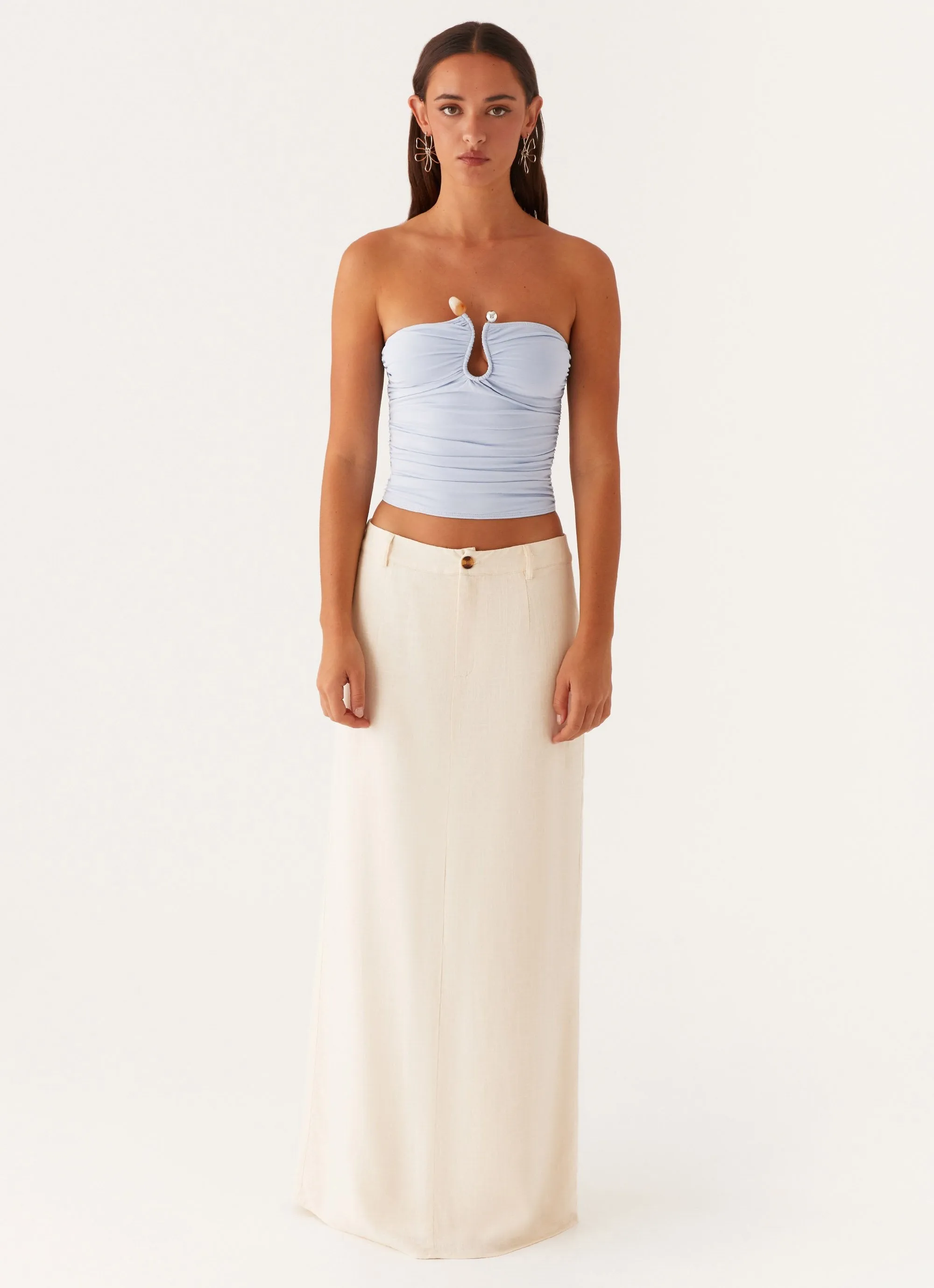 Rudy Tube Top - Blue Textured Fabric Finish