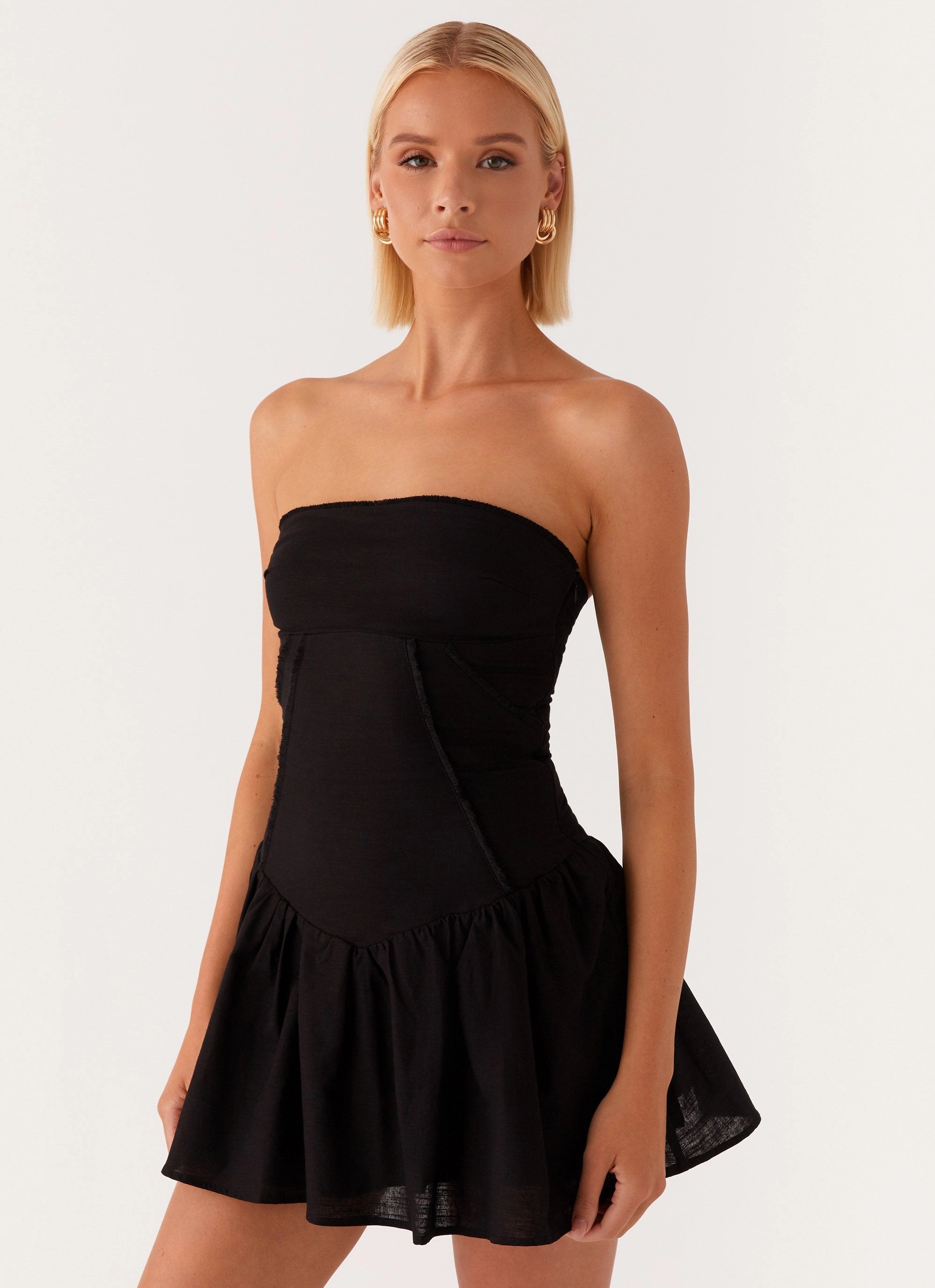 Pure Shape Mesh-Detail Larnie Linen Mini Dress - Black