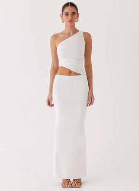 Soft Shine Lounge Texture Seranella One Shoulder Maxi Dress - White