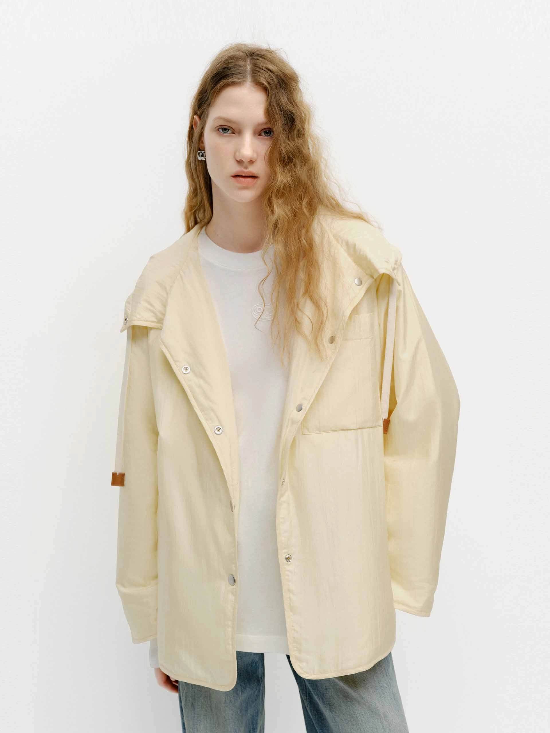 Draft Block Abrasion Resistant Edging Silk Blend Hooded Coat